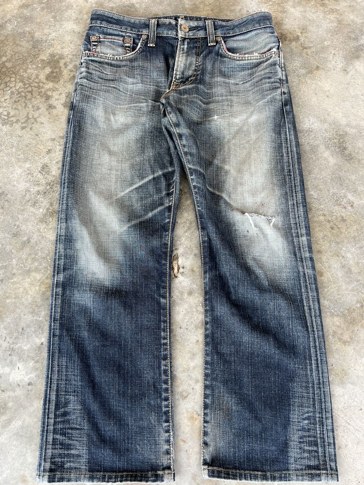 Edwin × Japanese Brand × Jean Vintage Edwin Blue Trip Edgeline Distressed Jean Size US 33 - 1 Thumbnail