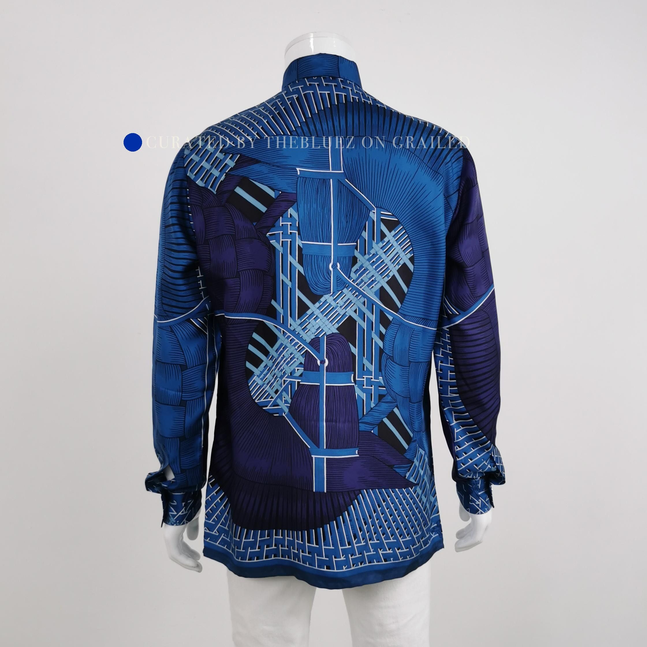 Hermes Stylish Blue Patterned Silk Shirt Size US L / EU 52-54 / 3 - 1 Thumbnail