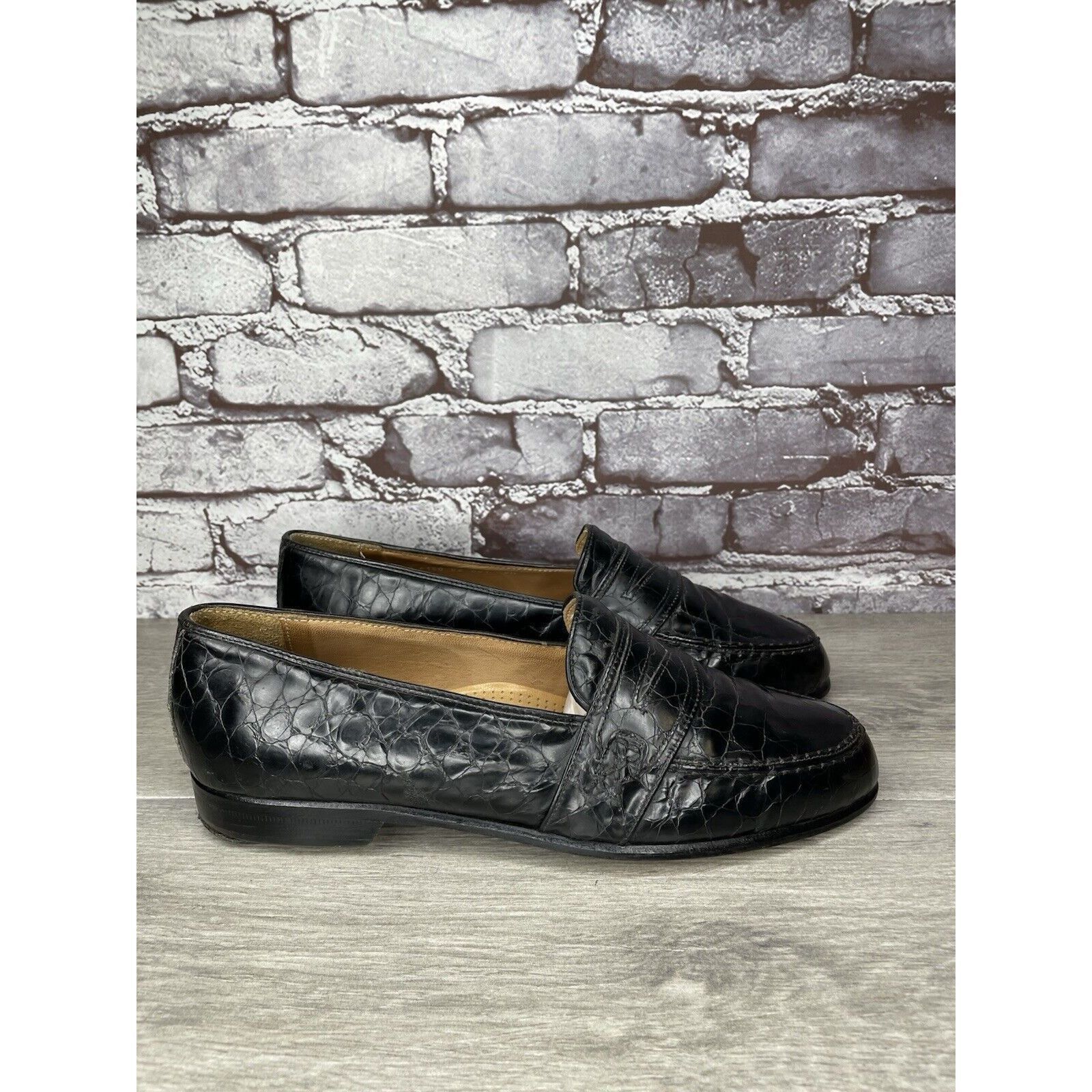 Other Cable & Co. Black Leather Croc Penny Loafers Dress Shoes Men Size US 9.5 / EU 42-43 - 22 Thumbnail