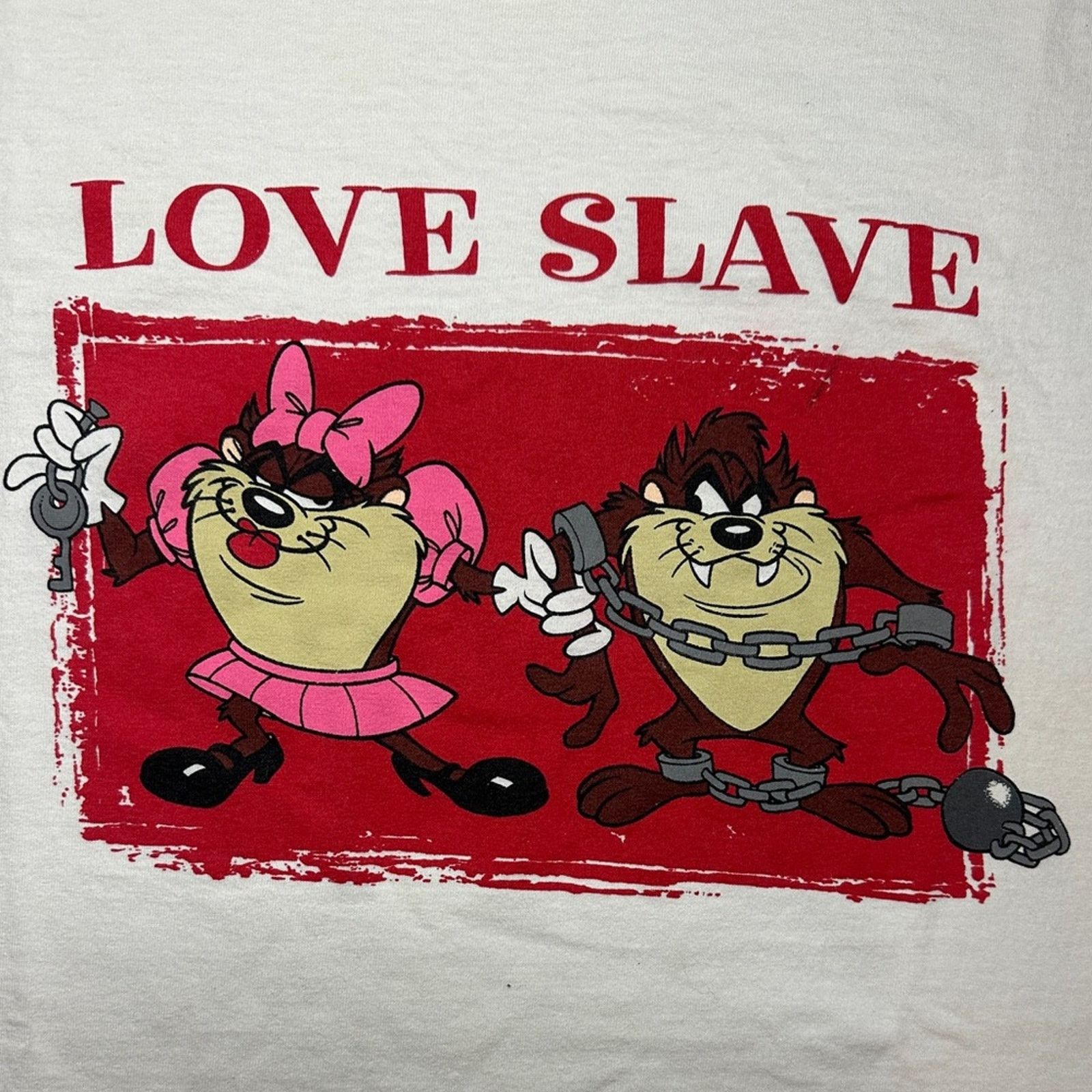 Warner Bros Vintage 90s Tasmanian Devil Love Slave Tee Shirt XL Size US XL / EU 56 / 4 - 8 Thumbnail