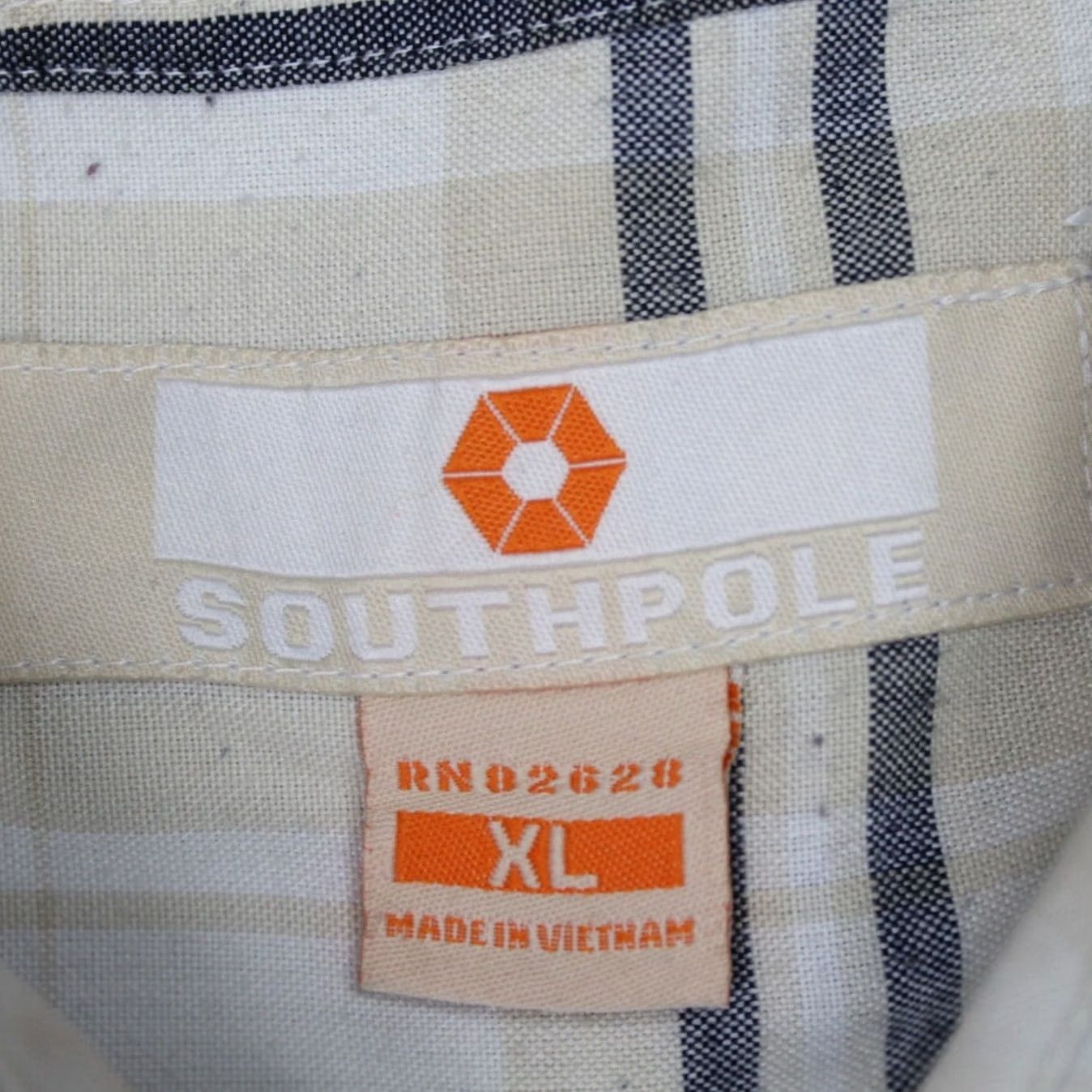 Southpole Southpole Shirt Mens XL White/Gray/Tan Plaid Button-Up Short Sleeve Polyester/Rayon Casual Vintage-like Style Size US XL / EU 56 / 4 - 6 Thumbnail