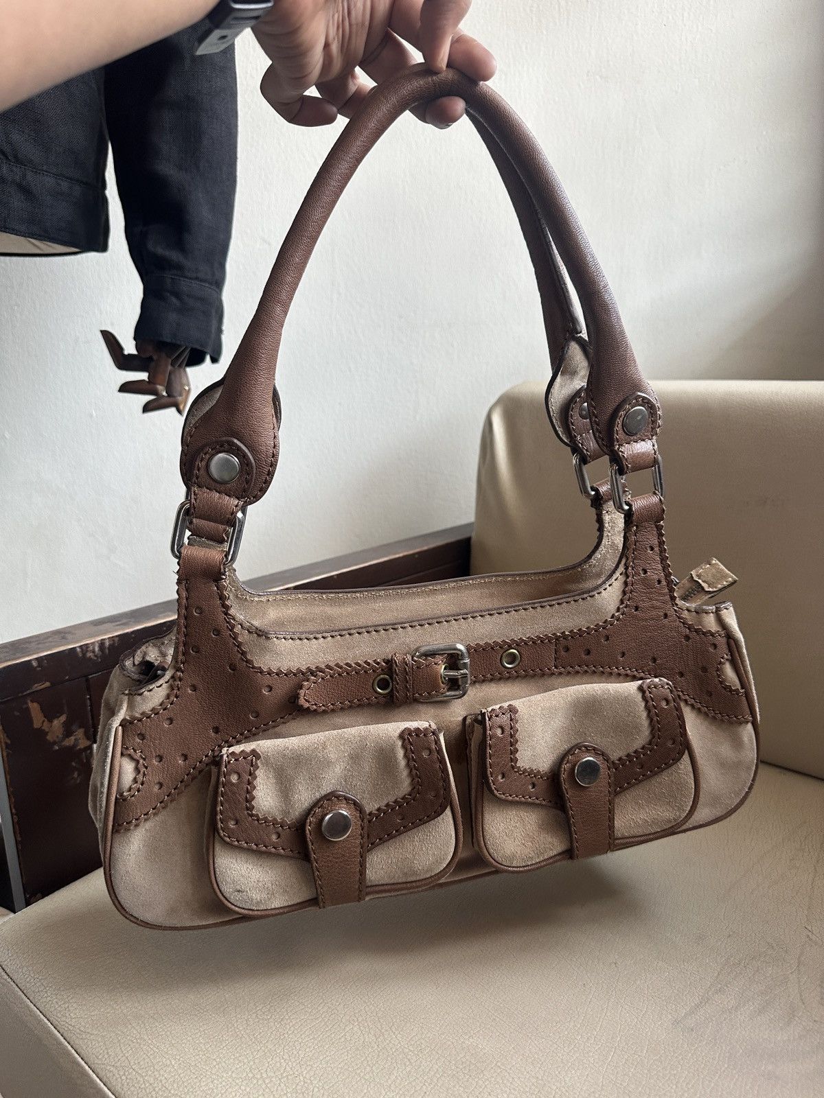 Max Mara 2000s MaxMara Boho Suede And Leather shoulder Bag Size ONE SIZE - 2 Thumbnail