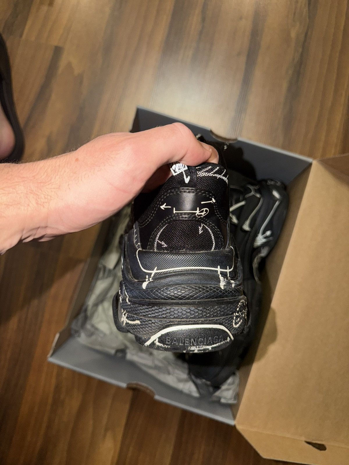 Balenciaga Balenciaga Triples Logotype Black White Size US 13 / EU 46 - 10 Thumbnail