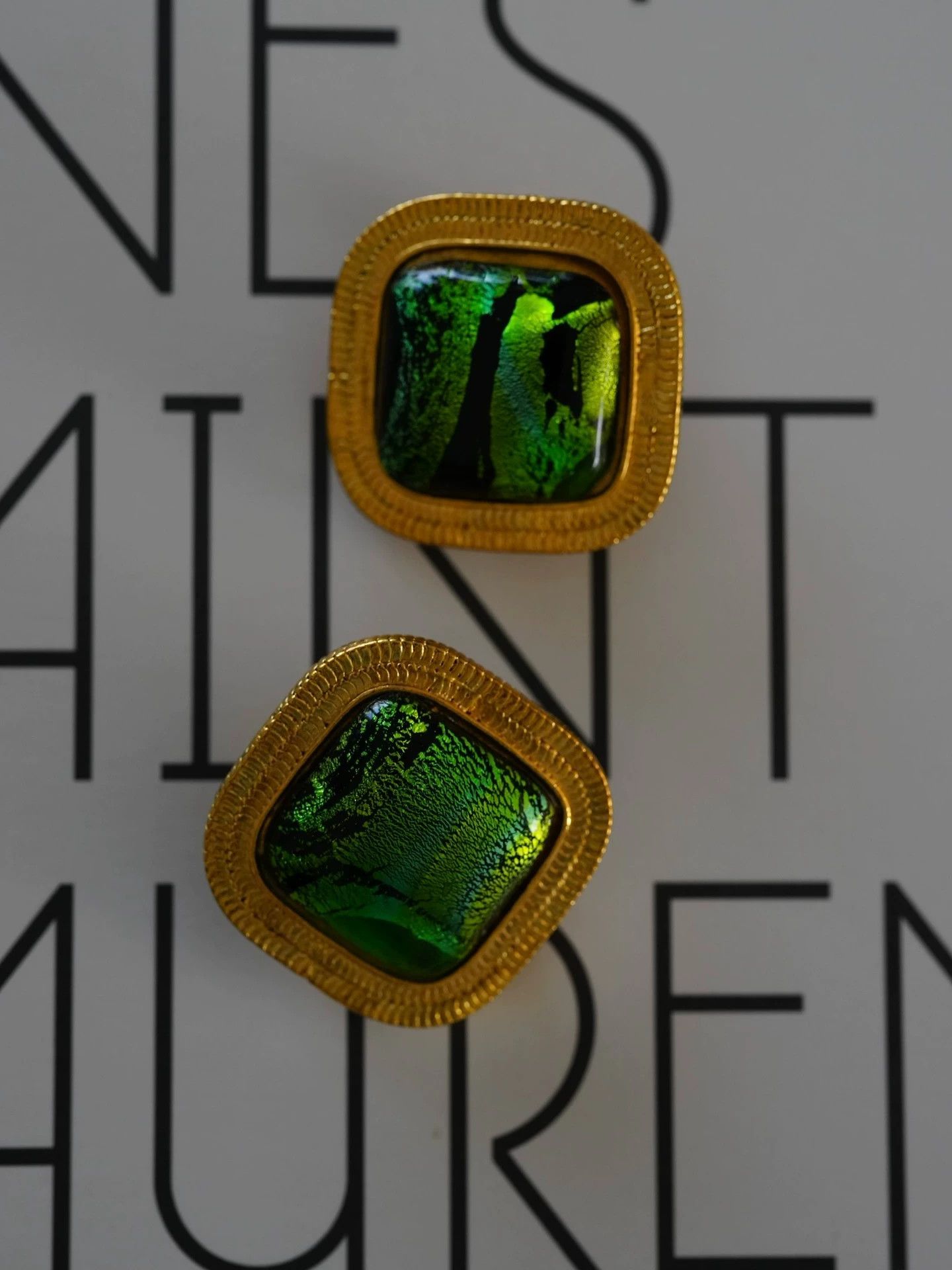 Yves Saint Laurent YSL Rive Gauche Vtg Redeemer Green Glass Earclips Size ONE SIZE - 6 Thumbnail