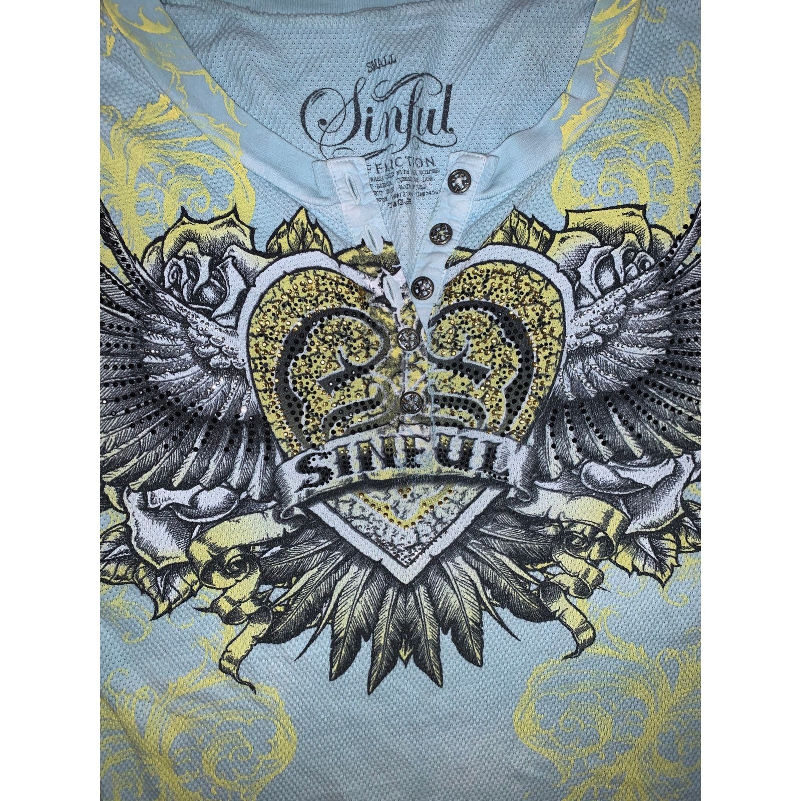 Affliction × Vintage Sinful by Affliction Thermal Henley Small Blue Wings Y2K Size S / US 4 / IT 40 - 5 Thumbnail