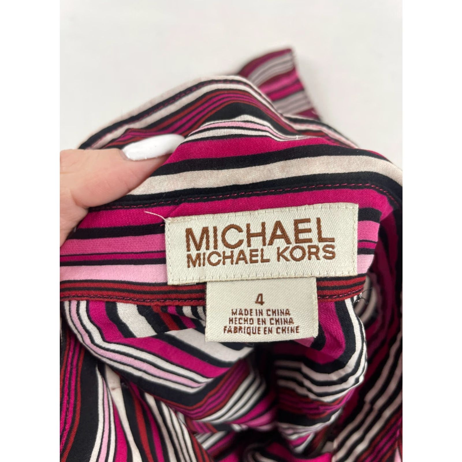 Michael Kors Michael Kors Shirt Women's Size 4 Button-Up Striped Pink Black White Sheer Multicolor Casual Womens Colorful 4 Size S / US 4 / IT 40 - 8 Thumbnail