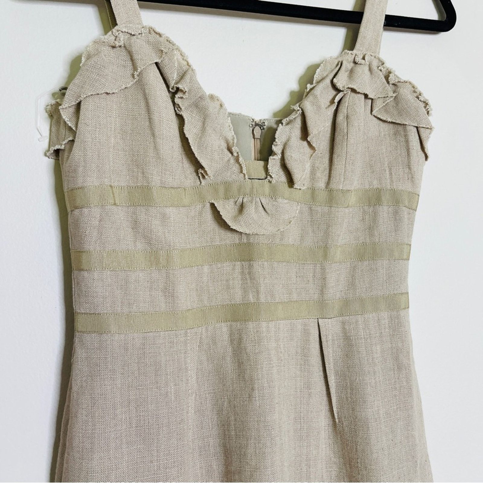 Oscar De La Renta Oscar Del La Renta Tan Cotton Short Summer Mini Dress Size XS / US 0-2 / IT 36-38 - 3 Thumbnail