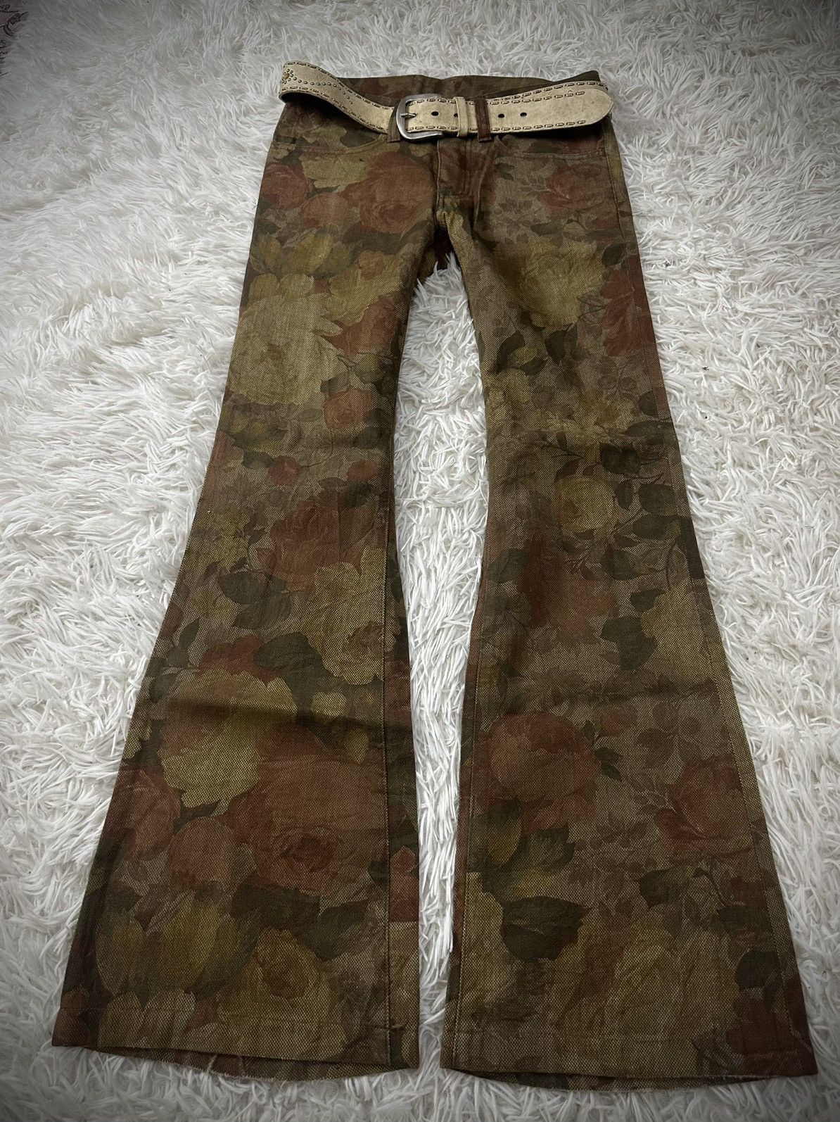 Tornado Mart Tornado Mart Floral Flared Pants Textured Brown Jacquard Size US 29 - 1 Thumbnail