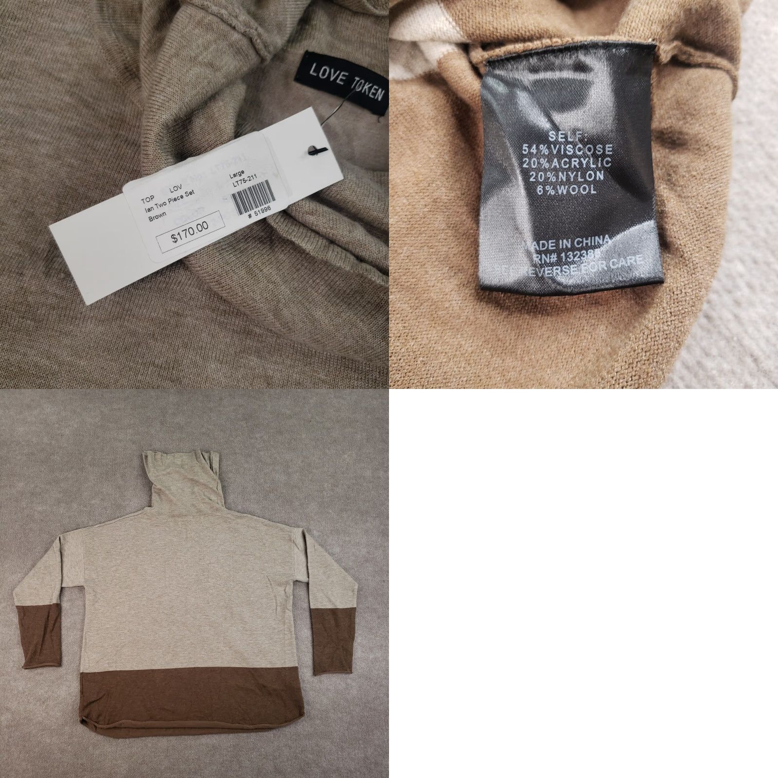 Vintage Love Token Sweater Womens Large Beige Brown Pullover Turtleneck Knit Two Tone Size L / US 10 / IT 46 - 8 Thumbnail