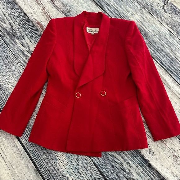 Vintage Vintage 100% Wool Red Double-Breasted Blazer Size M / US 6-8 / IT 42-44 - 2 Thumbnail