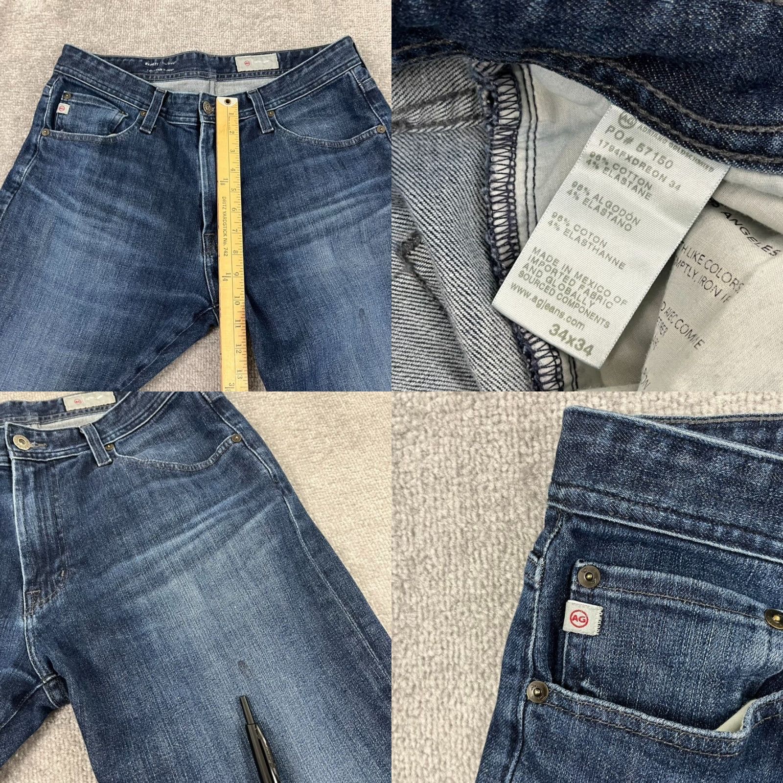 Denime AG Adriano Goldschmied Jeans Slim Straight Everett Mens 34x33 Blue Denim Size US 34 / EU 50 - 8 Thumbnail