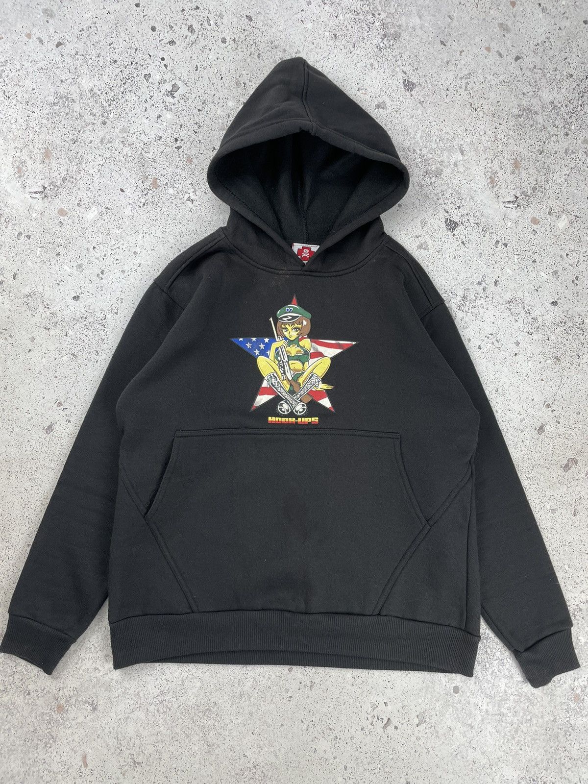 image of Hook Ups x Vintage Hook-Ups Logo Hoodie Black, Men's (Size Small)