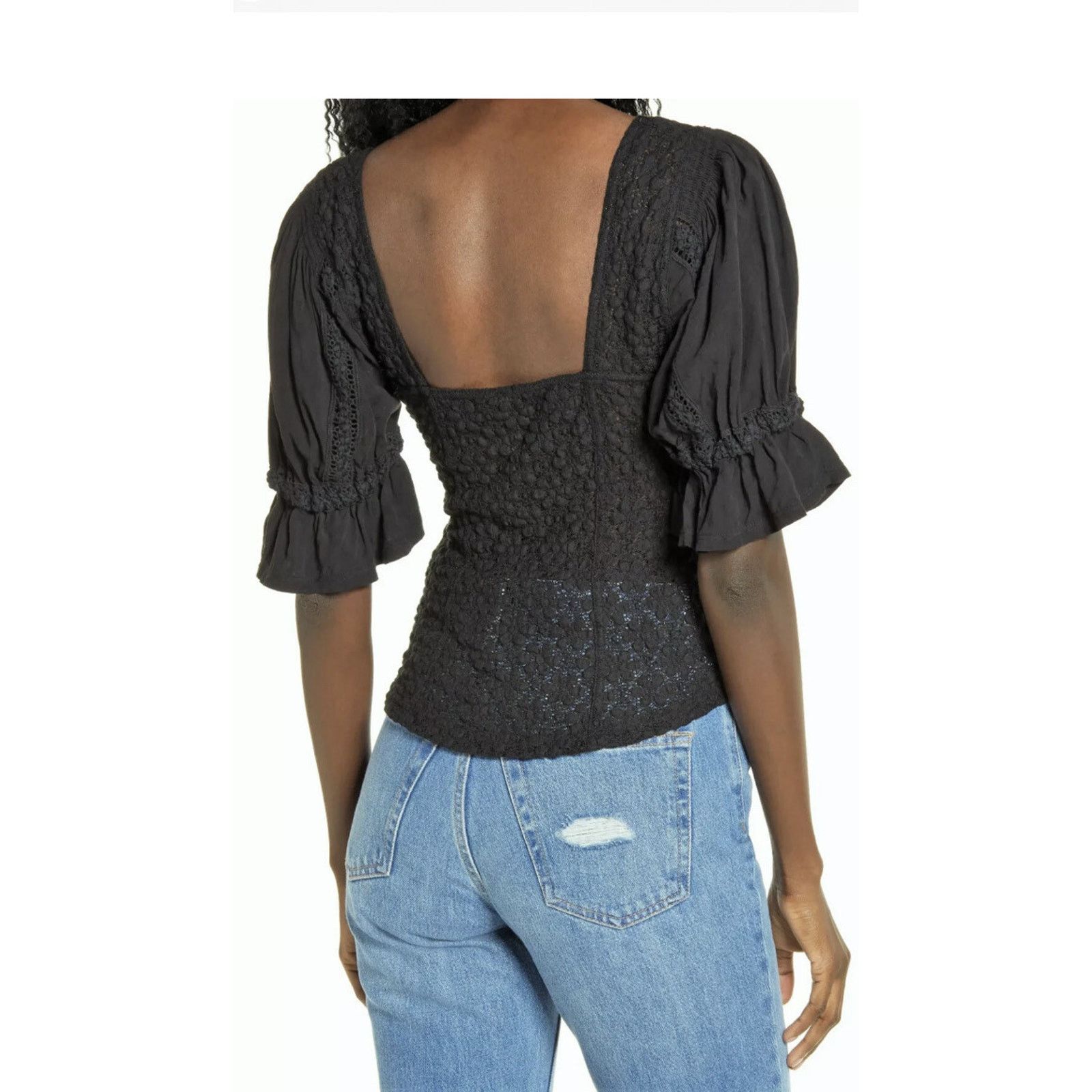 Free People Free People Spring Fling Crochet Top Black women A002085 Size L / US 10 / IT 46 - 2 Thumbnail