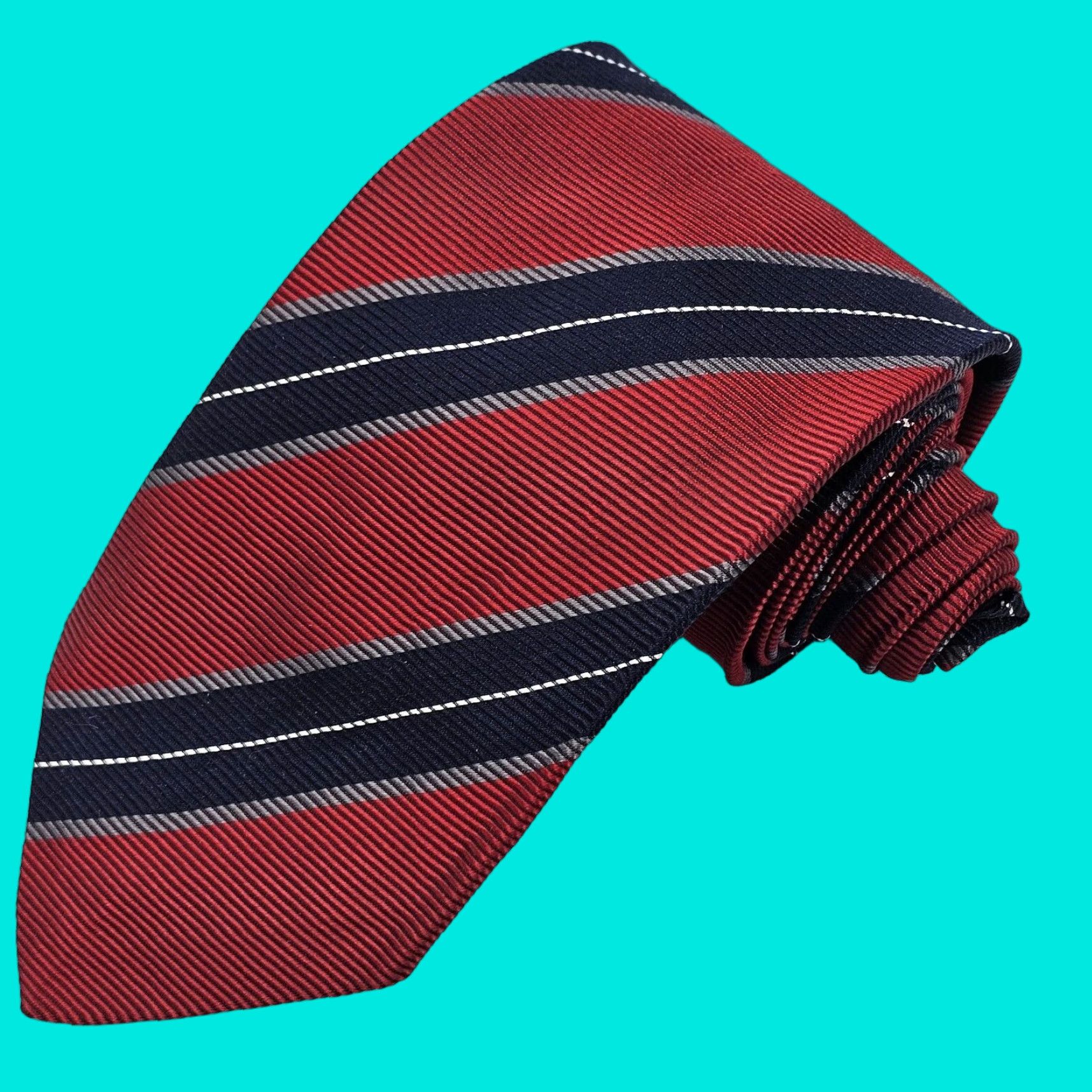Robert Talbott NWT Robert Talbott Necktie Red Blue Stripe Ribbed Silk Tie USA 55X3.75 Men Tie Ribbed Silk Stripe NWT Classic Red/Blue USA Mens Silk Tie Tie Size ONE SIZE - 1 Thumbnail