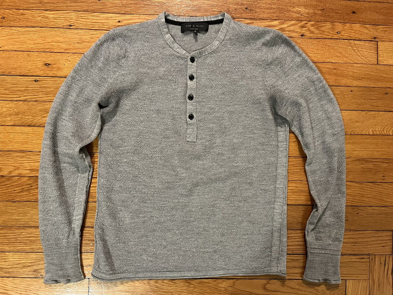 image of Rag Bone Rag & Bone Merino Wool Henley Sweater, Size S, Like New in Grey, Men's
