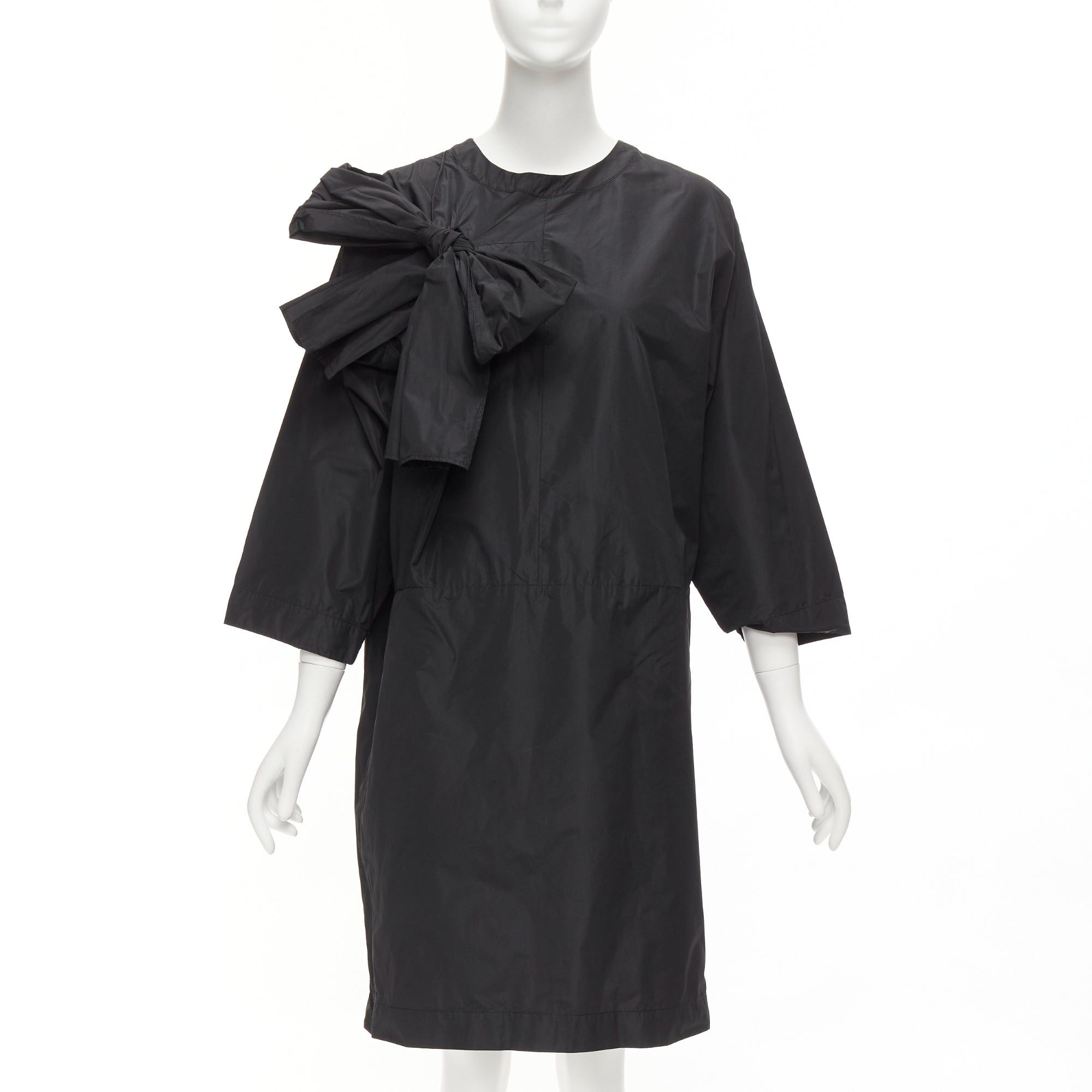 Dries Van Noten DRIES VAN NOTEN black bow detail chest panelled keyhole tent dress FR36 S Size S / US 4 / IT 40 - 1 Thumbnail