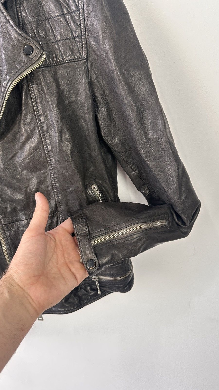 Allsaints AllSaints Conroy Men Leather Biker Jacket Quilted Double Zip Size US L / EU 52-54 / 3 - 10 Thumbnail
