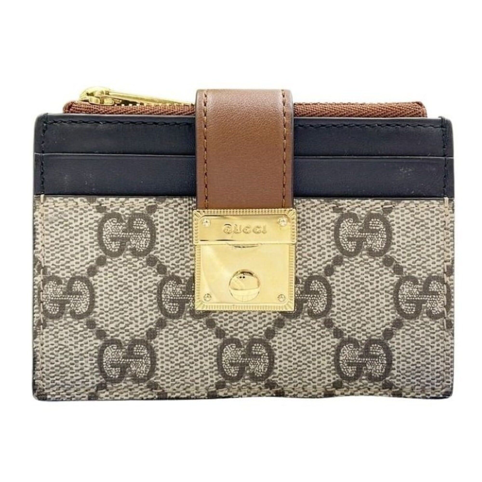 Gucci GUCCI Coin Card Case GG Supreme 779804 Beige Brown Black PVC x Leather Unisex Size ONE SIZE - 1 Thumbnail