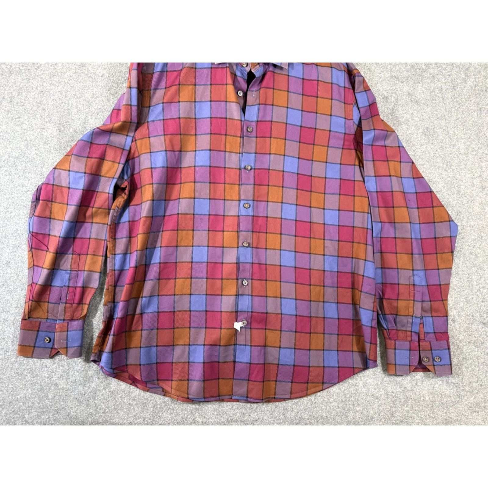 BUGATCHI Bugatchi Shirt Mens XL Plum Orange Plaid Classic Fit Super Fine Cotton Button-Up Long Sleeve Size US XL / EU 56 / 4 - 4 Thumbnail