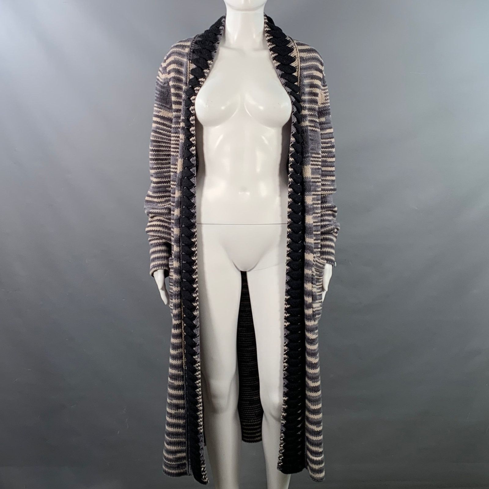 Missoni Grey Black White Cashmere Wool Stripe Open Front Cardigan Size M / US 6-8 / IT 42-44 - 1 Thumbnail