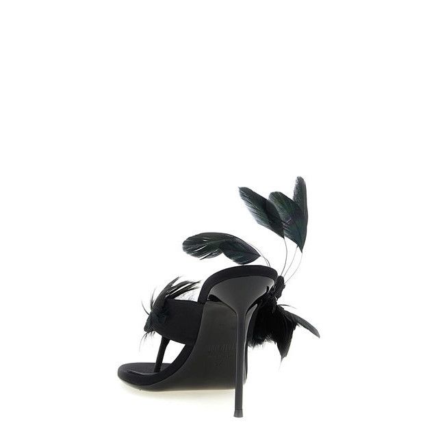 PARIS TEXAS Lidia Feather Black Thong 105mm Sandals New & Au
