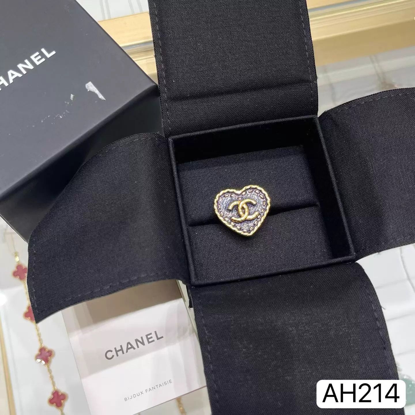 Chanel Chanel Denim Blue Gold Heart Ring 24p CC Size 51 Box AH214 Size ONE SIZE - 4 Thumbnail