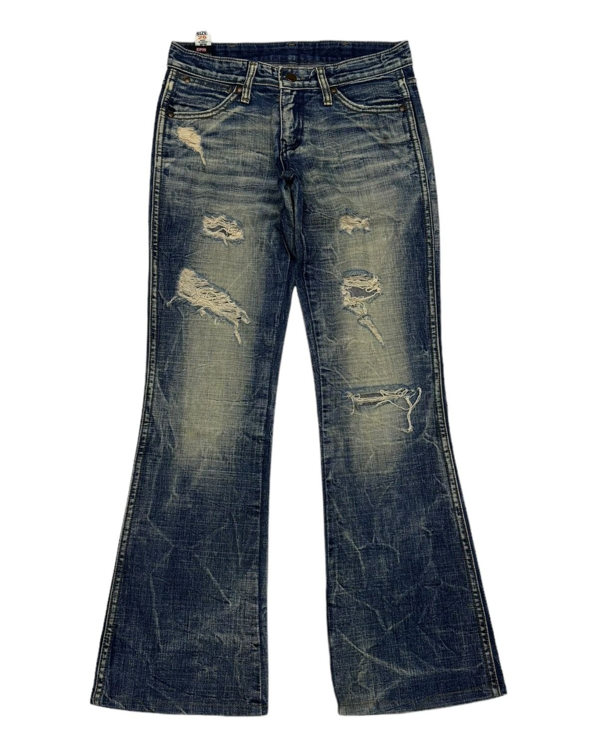 45rpm × Japanese Brand FLARE JEANS 5PM DISTRESSED FLARE DENIM JEANS Size 27" / US 4 / IT 40 - 7 Thumbnail