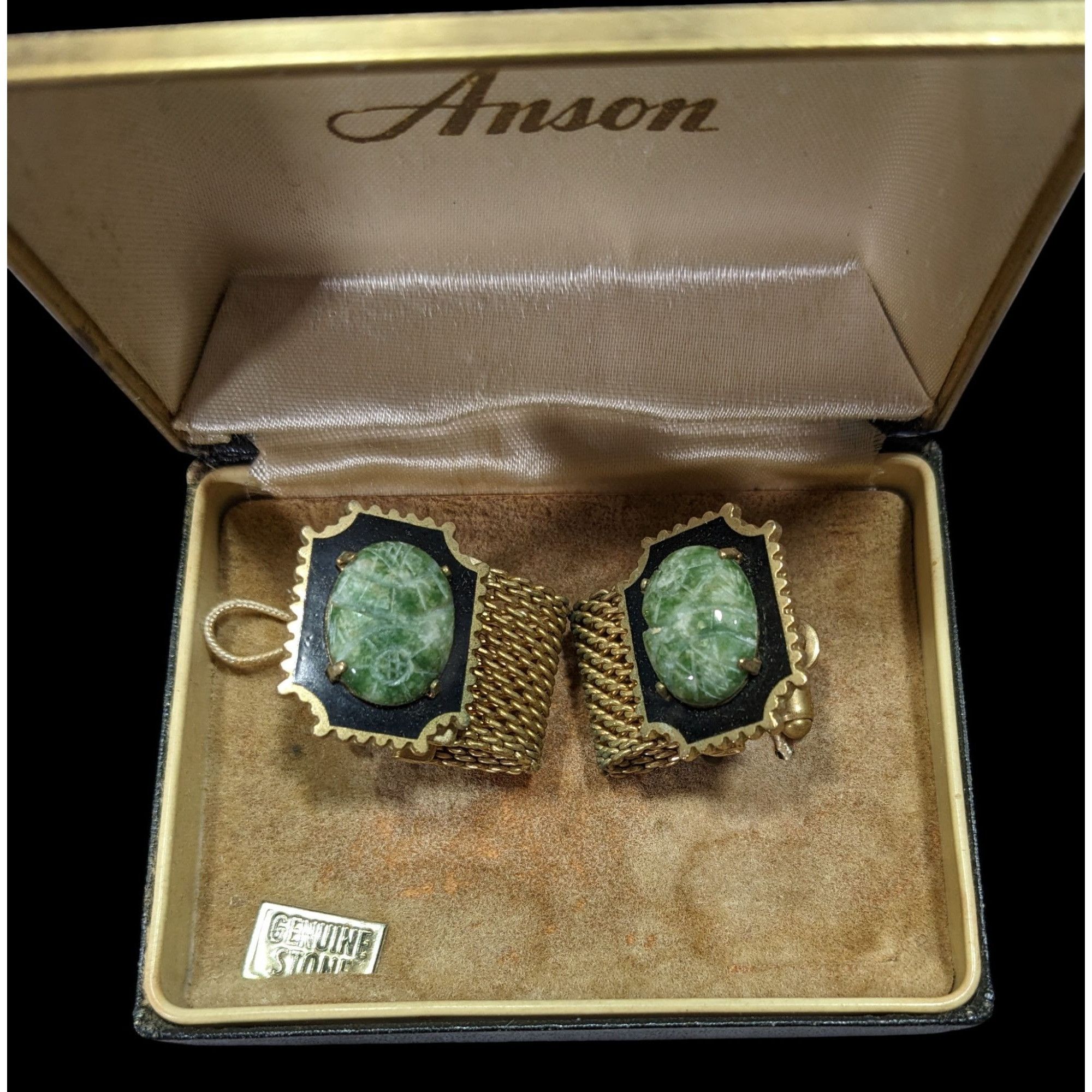 Vintage Anson Egyptian Revival Hand Carved Jade Scarab Cuffl