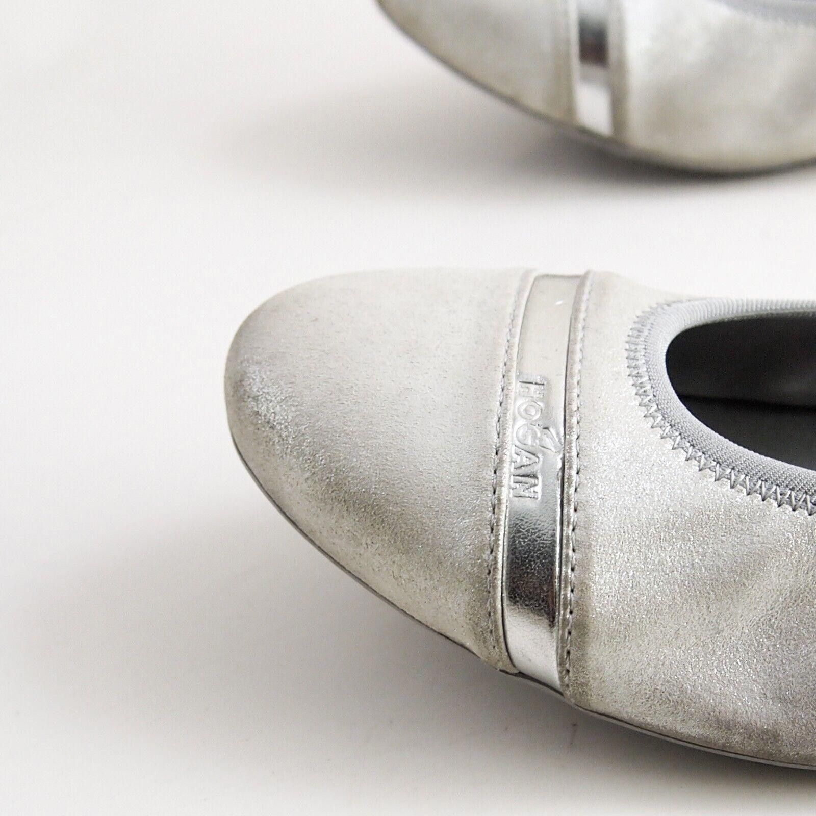 Hogan Hogan Ballet Flats Silver Gray Leather Suede EU 38.5 US 8.5 Size US 8.5 / IT 38.5 - 4 Thumbnail