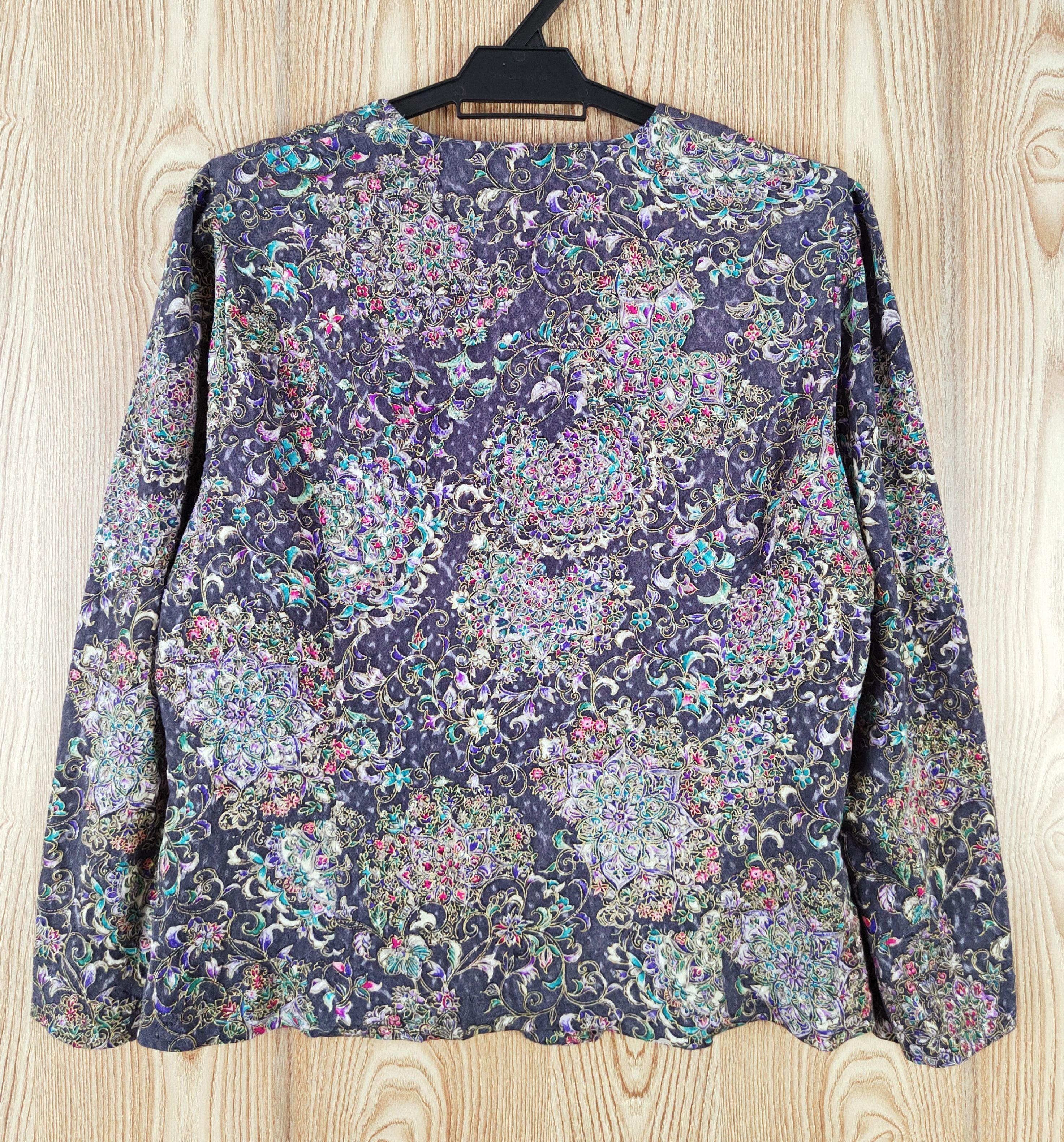 Japanese Brand × Vintage Retro Design 💥 Leaf Madam Dark Gray Flowers Blouses Size M / US 6-8 / IT 42-44 - 7 Thumbnail