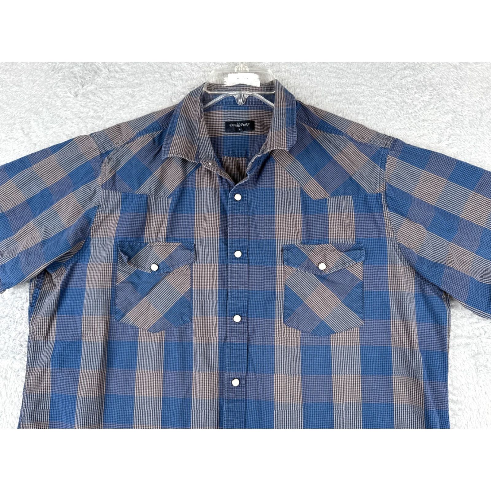 Doublet Double Pump Shirt Mens Extra Large Blue Gray Plaid Pearl Snap Western Pockets Size US XL / EU 56 / 4 - 4 Thumbnail