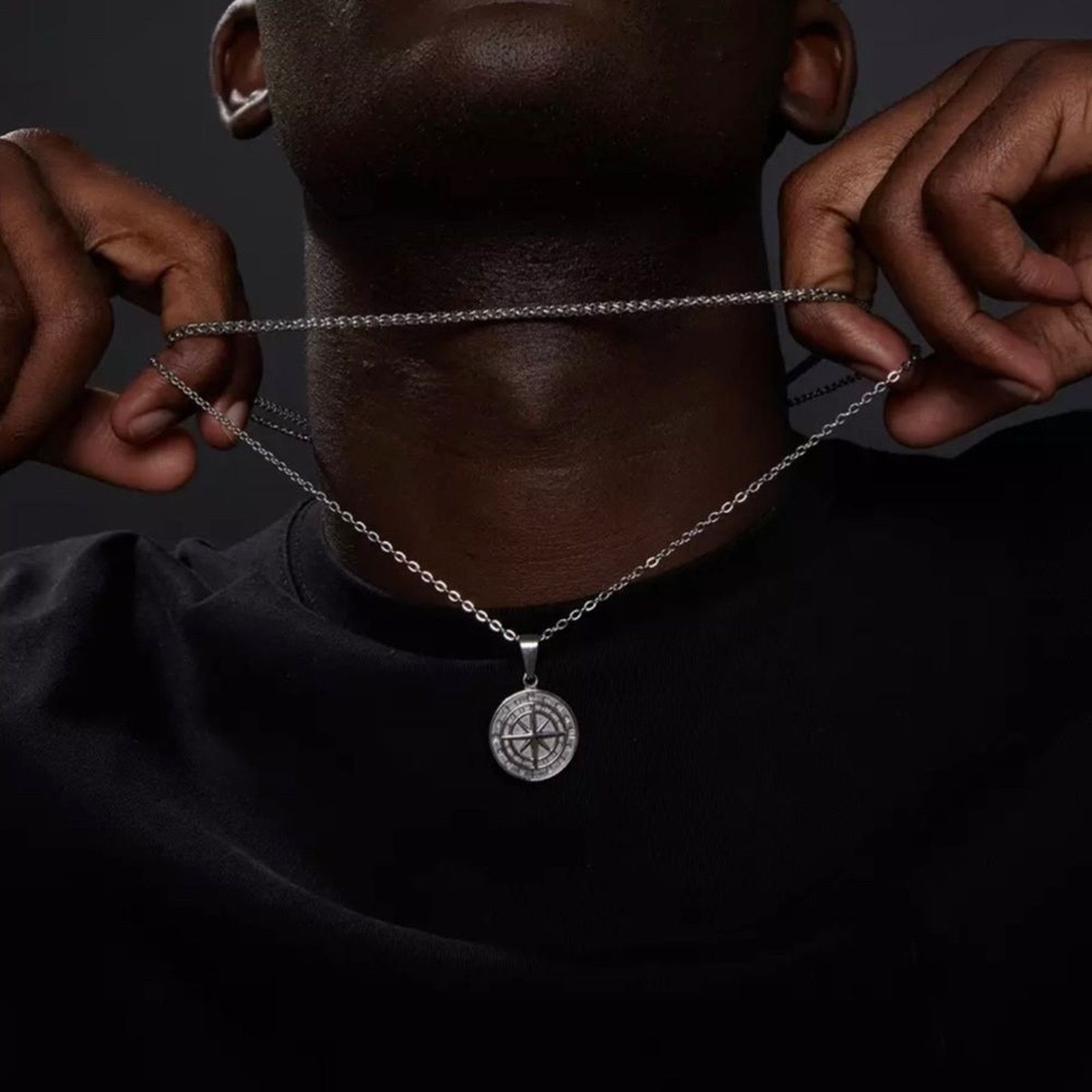 Other Men’s Compass Pendant Chain Necklace 24” inch Long Size ONE SIZE - 1 Thumbnail