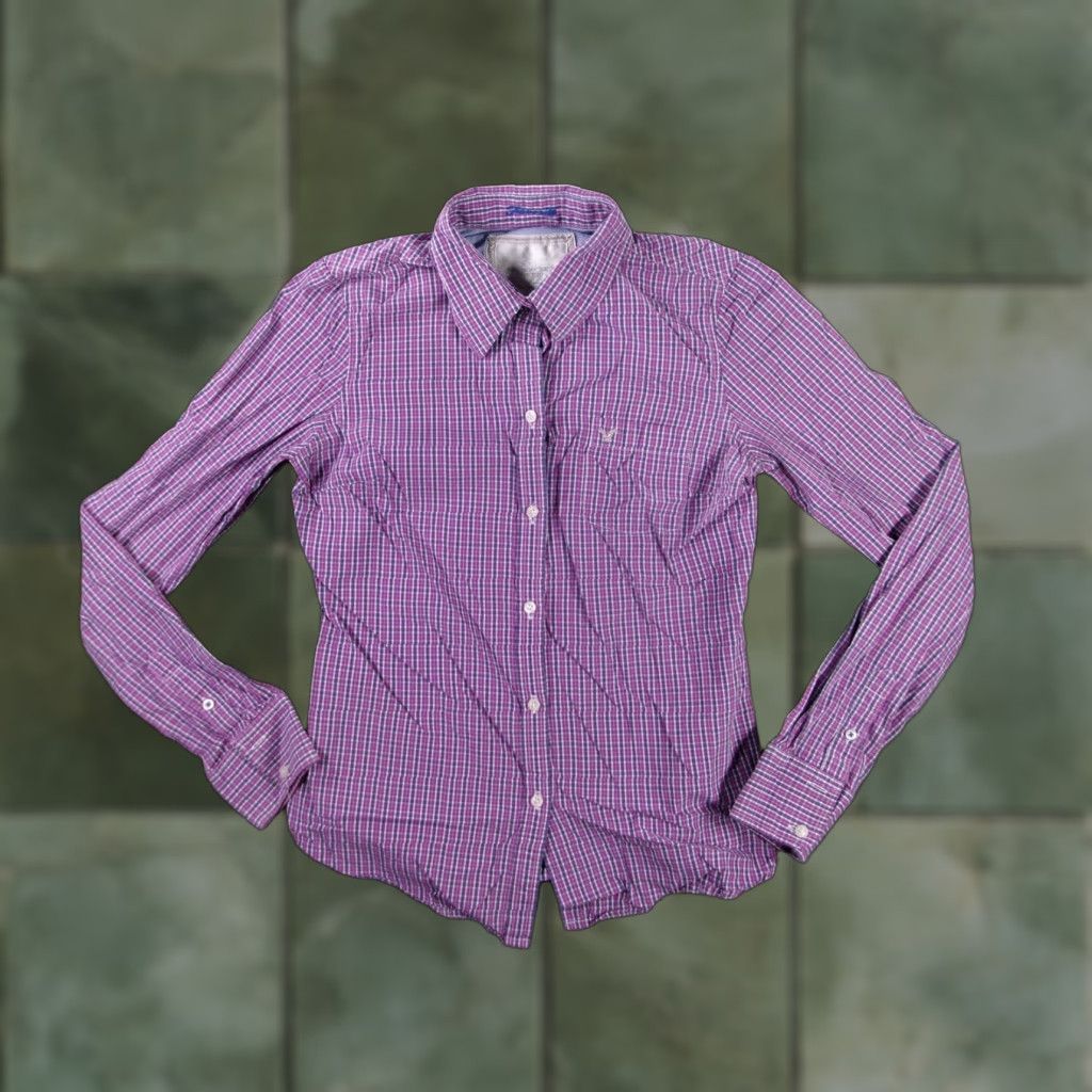 Vintage VINTAGE American Eagle Shirt Womens S Purple Plaid Button Up Long Sleeve Pocket Fitted Embroidered Logo Chest Pocket Button Front Collared 100% Cotton Size S / US 4 / IT 40 - 1 Thumbnail