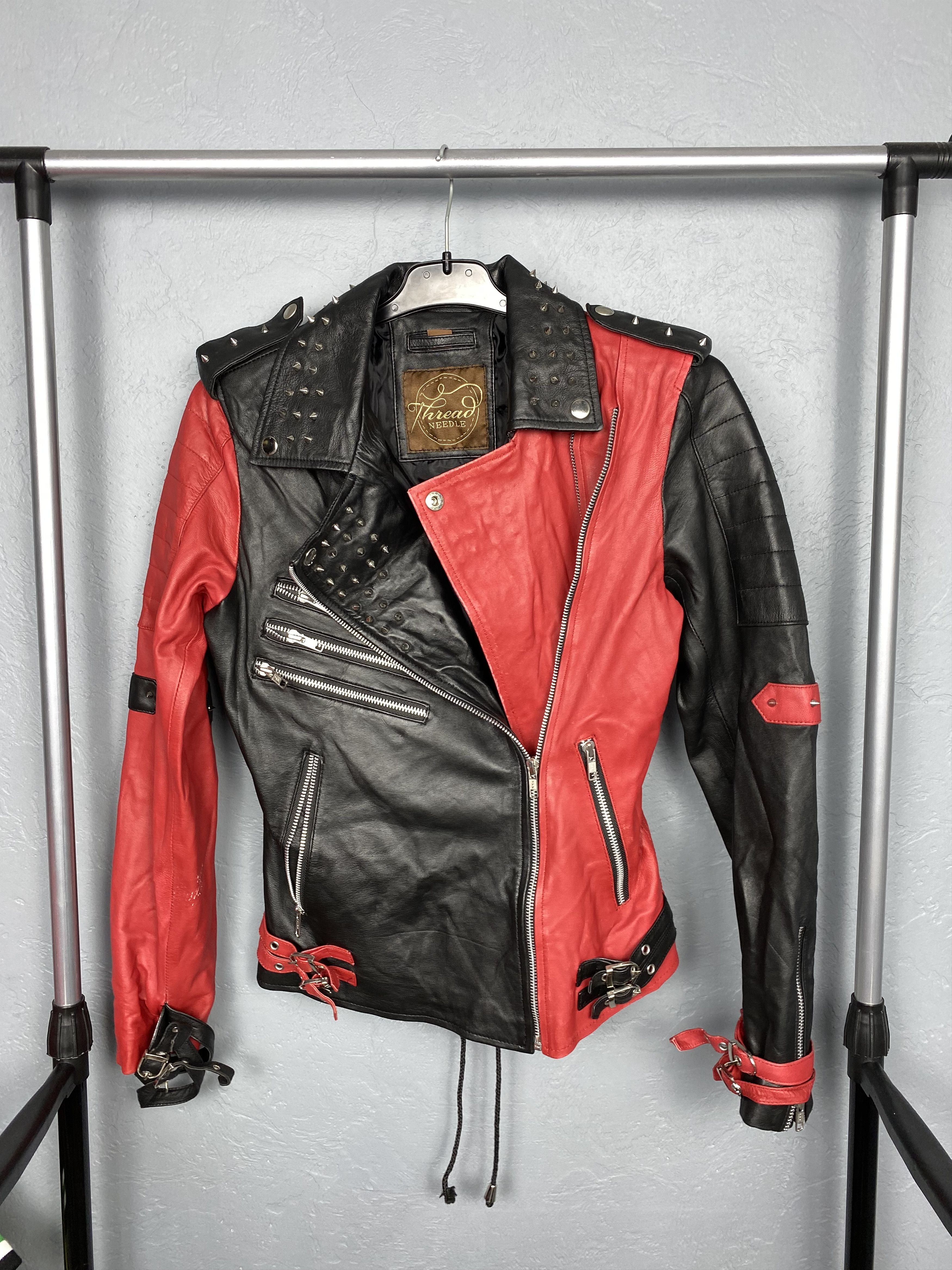 DC Comics Harley Quinn Biker Black & Red Leather Jacket Y2K Size S / US 4 / IT 40 - 1 Thumbnail