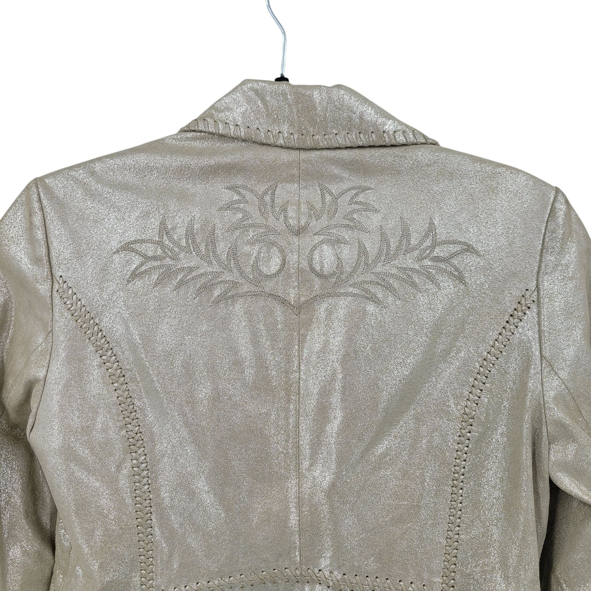 White House Black Market WHBM Metallic Gold Western Genuine Leather Bolero Jacket 6 P Size M / US 6-8 / IT 42-44 - 13 Thumbnail