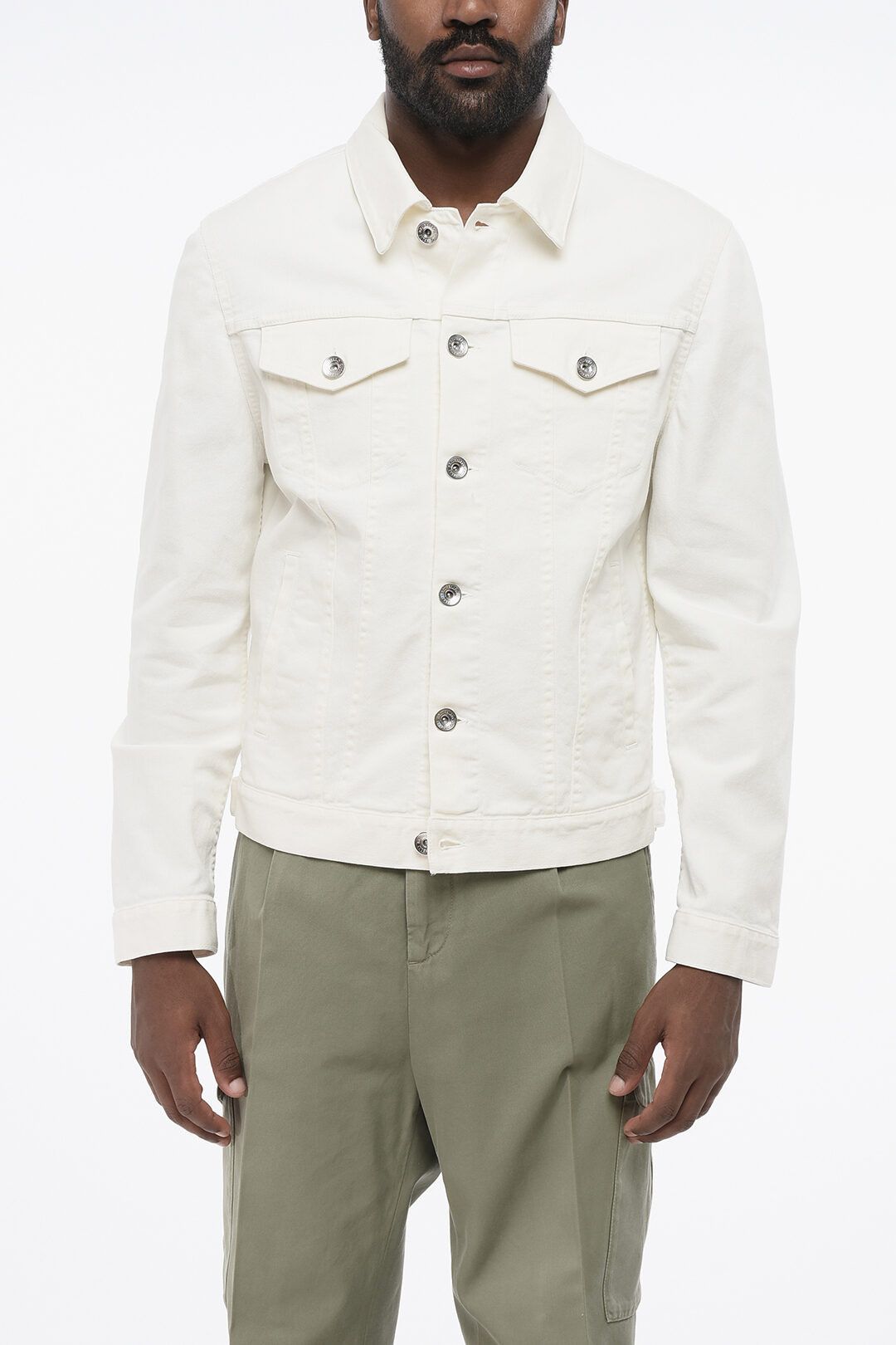 Brunello Cucinelli og1mm0725 Denim Saharan Jacket in White Size US L / EU 52-54 / 3 - 1 Thumbnail