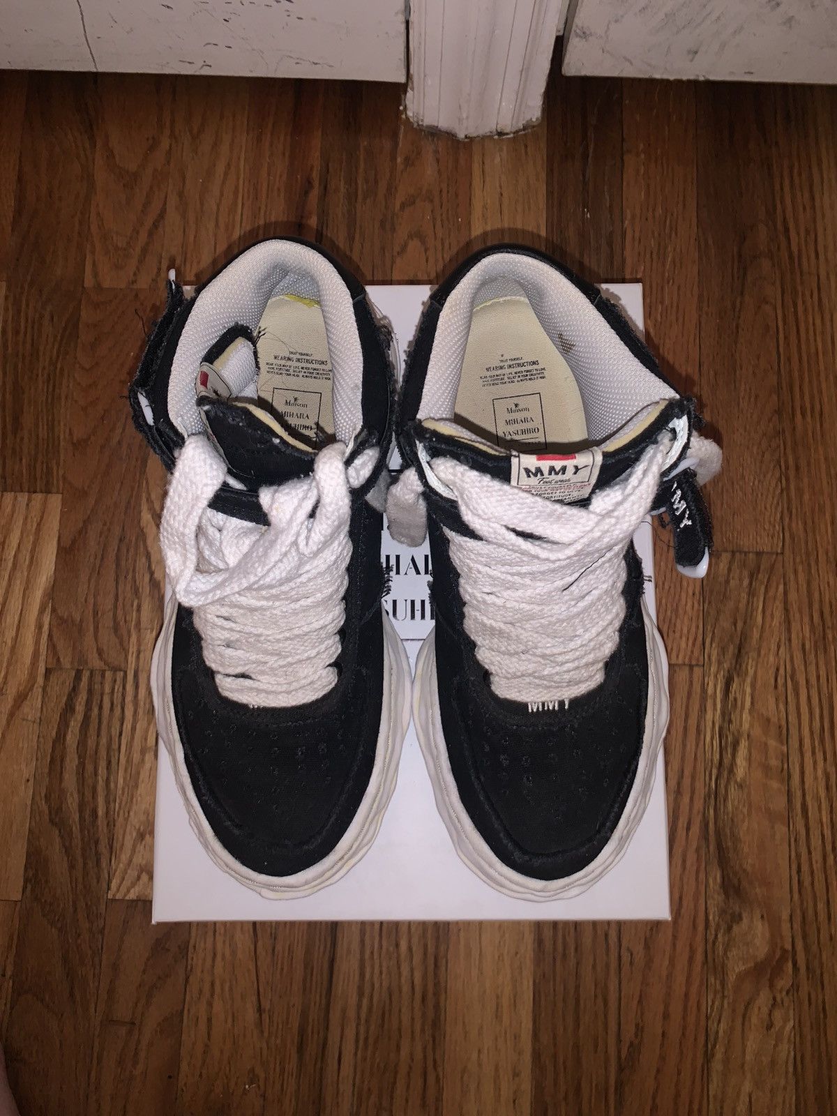 image of Maison Mihara Yasuhiro - Wayne High OG Sole Washed Canvas Shoes in Black, Men's (Size 11)