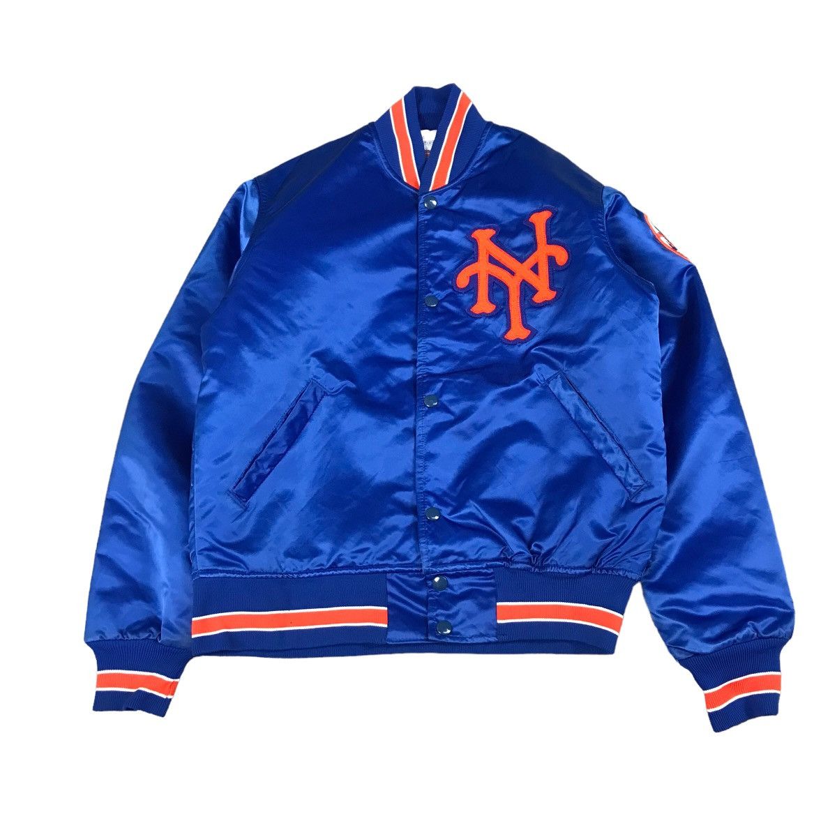 image of Mlb x Starter New York Mets Bomber Snap Button Signature Jacket in Blue, Men's (Size Small)