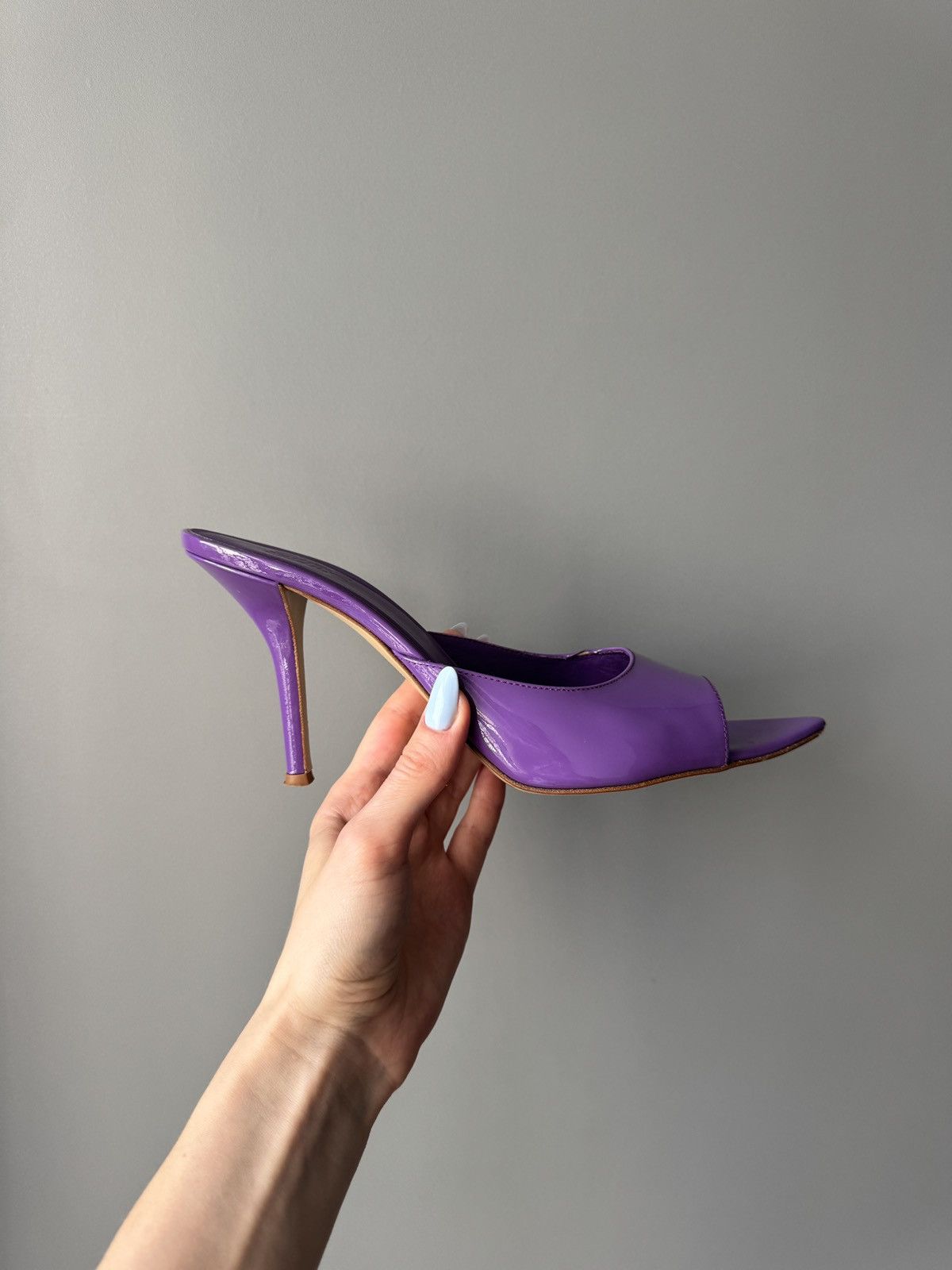 GIA BORGHINI GIABORGHINI Perni 100mm Patent Leather Purple Sandals Size US 9 / IT 39 - 1 Thumbnail
