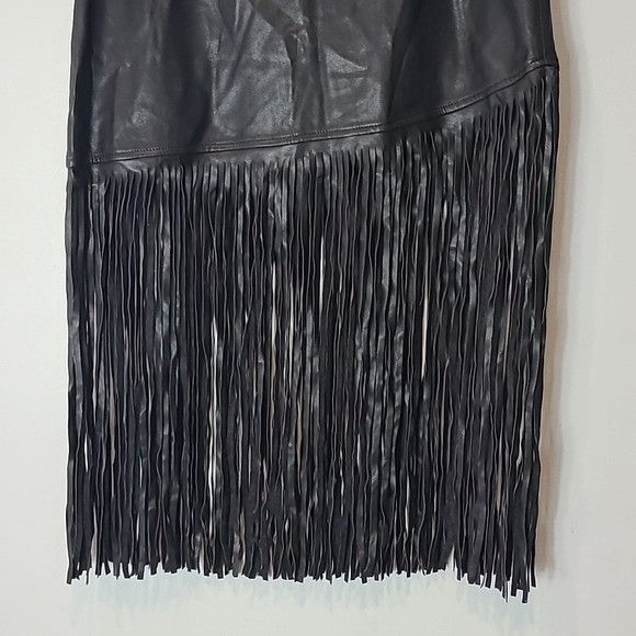 Other BAGATELLE.NYC black fringed faux leather midi skirt medium Size 29" - 3 Thumbnail