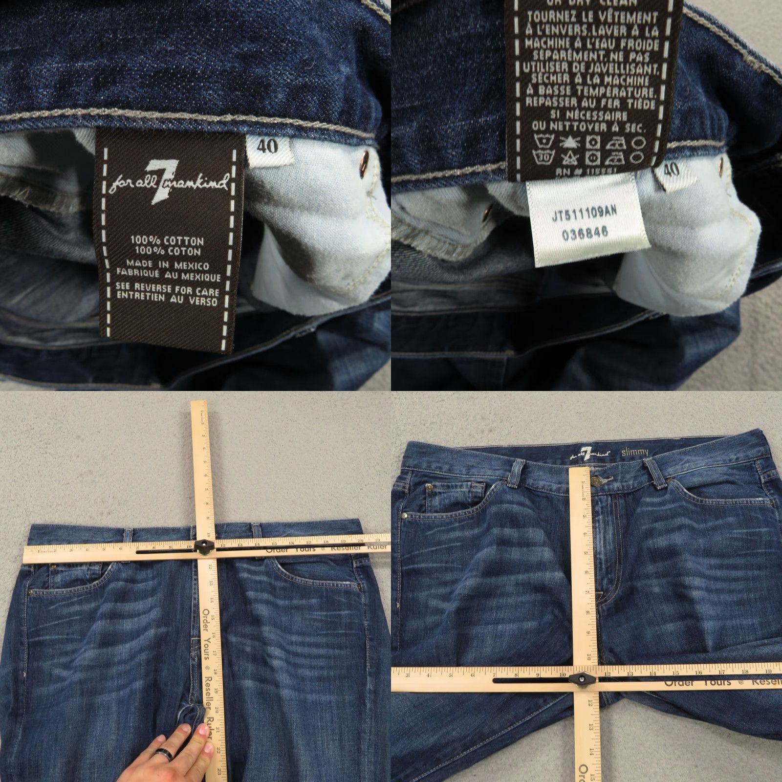 7 For All Mankind 7 For All Mankind Jeans Mens Slim 40x34 Dark Wash 100% Cotton Denim 5-Pocket Style Straight Size US 40 / EU 56 - 8 Thumbnail