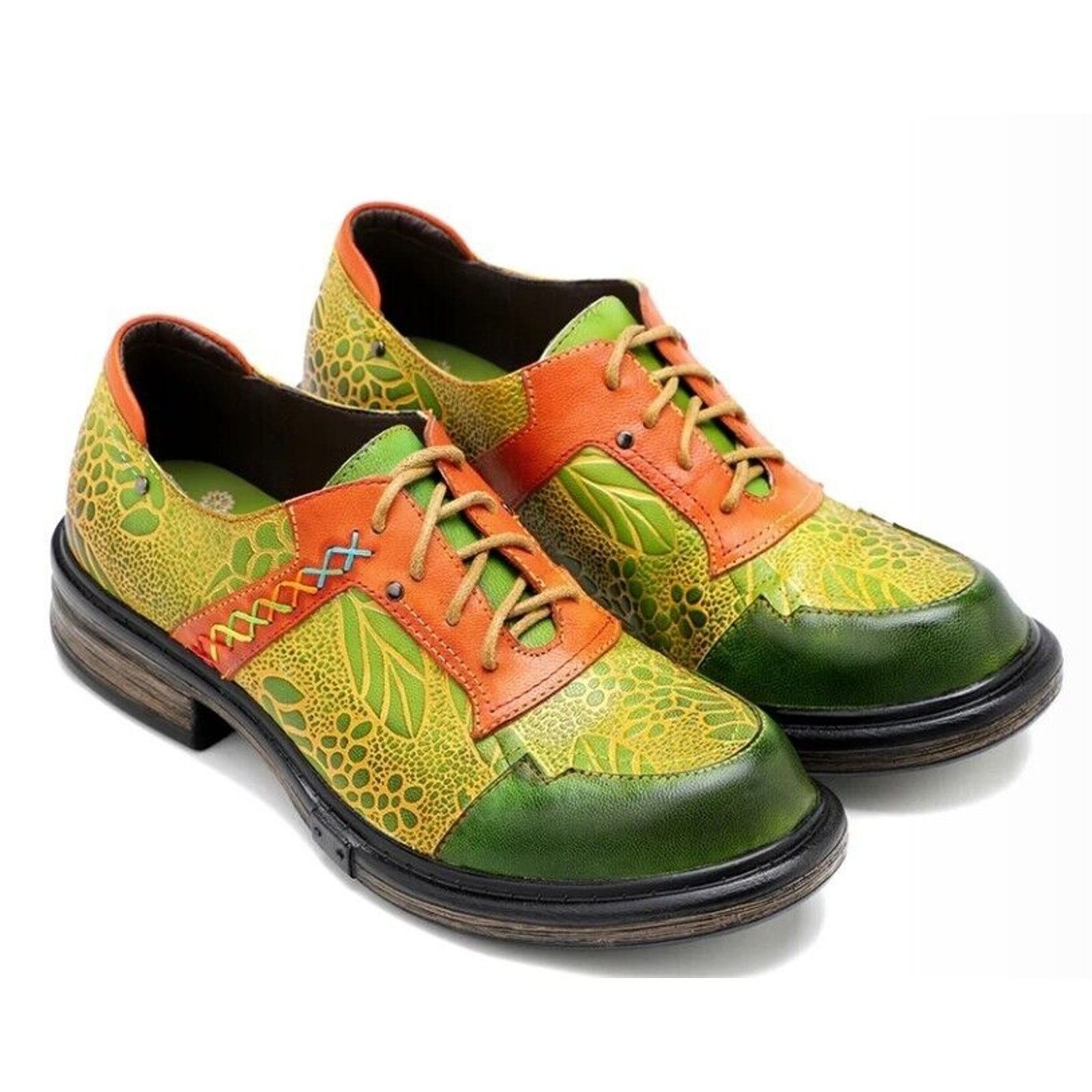 & Other Stories New BOHO Hand Printed Hippie Art Leather Oxford Shoes 5/6 36 Size US 6 / IT 36 - 2 Thumbnail