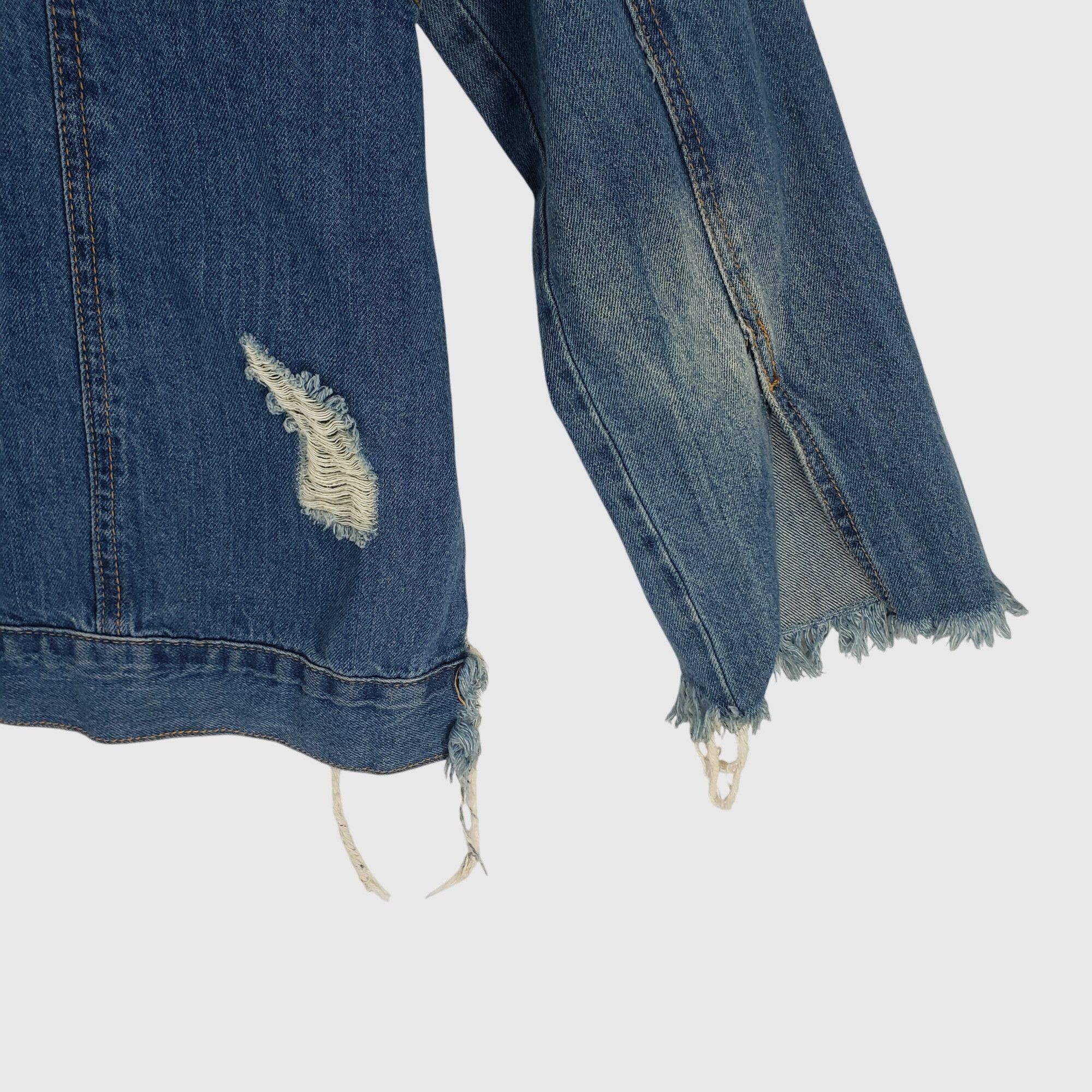 Zara ZARA Distressed Denim Jacket With Frayed Hem & Rips Womens X Size XS / US 0-2 / IT 36-38 - 4 Thumbnail