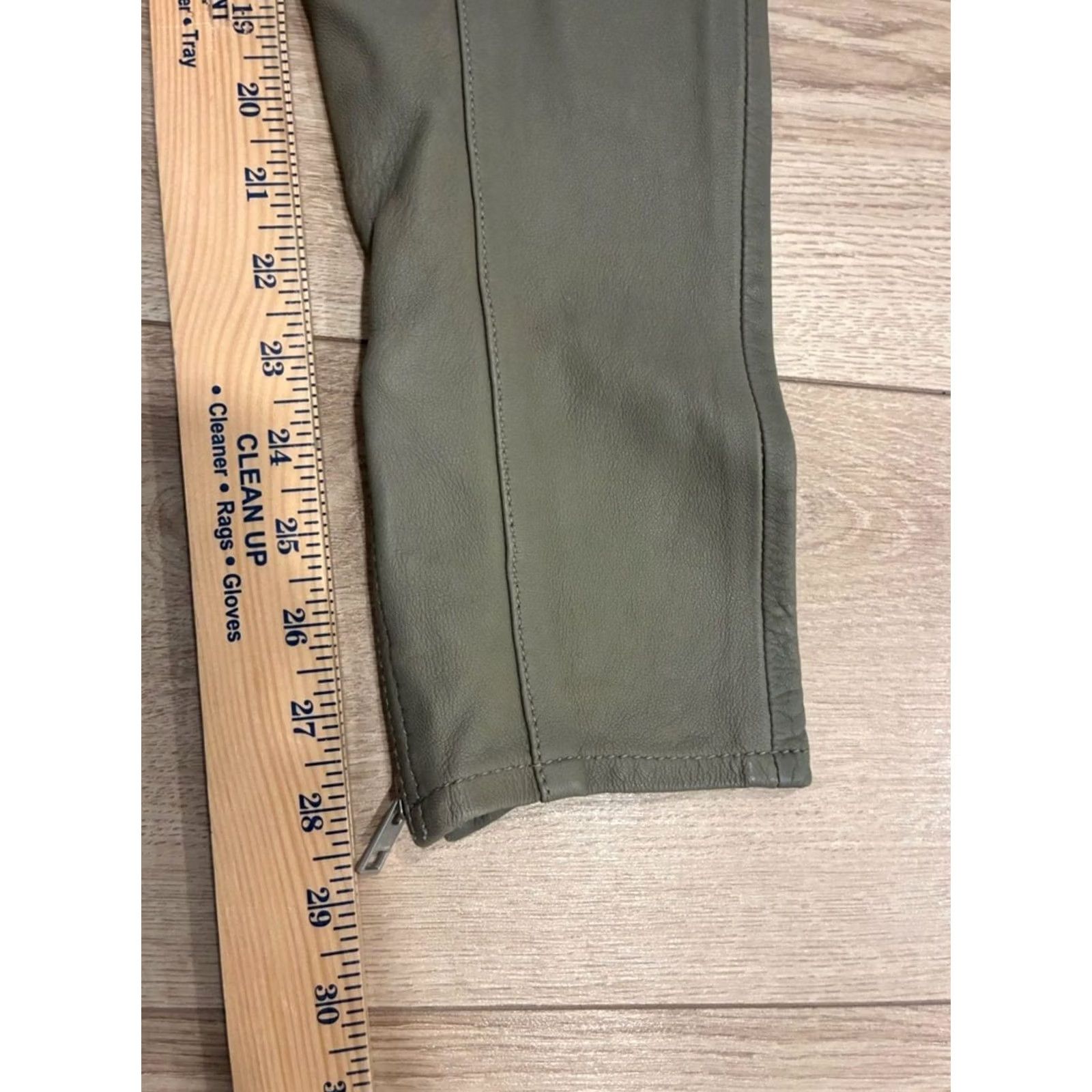 Allsaints NWT All Saints Women Leather Biker Trouser Sage Green Moto Skinny Size 26 Size 26" / US 2 / IT 38 - 4 Thumbnail
