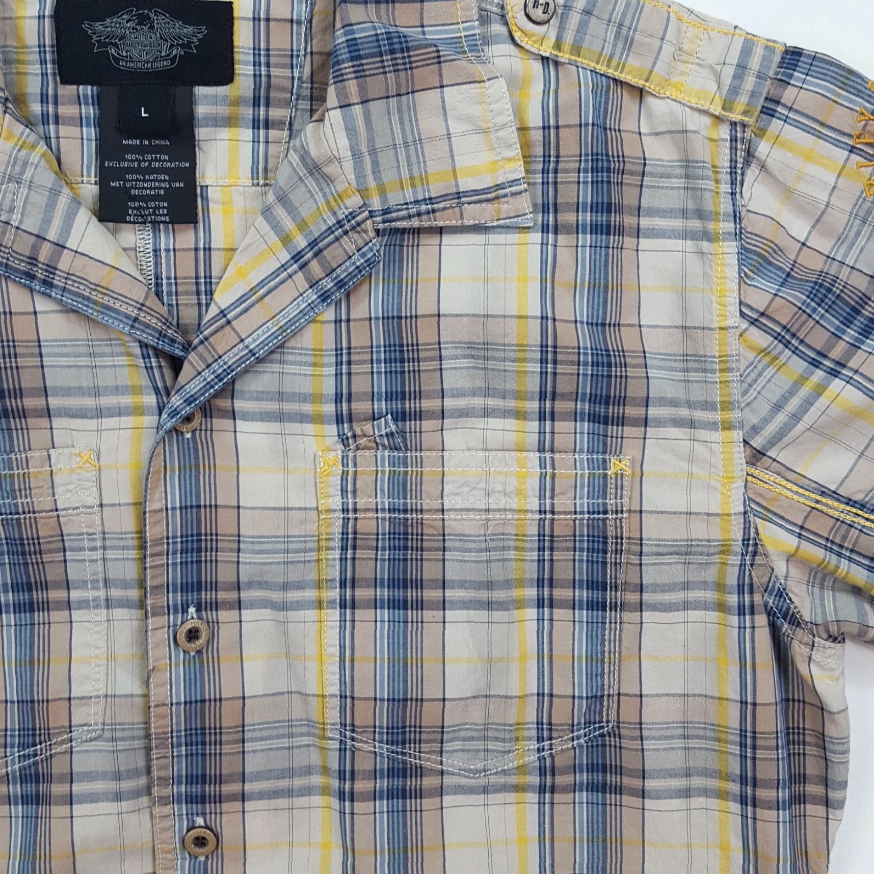 Harley Davidson Harley-Davidson Plaid Collared Mens L Motorcycle Button-Up Retro Dress Shirt Size 42R - 5 Thumbnail