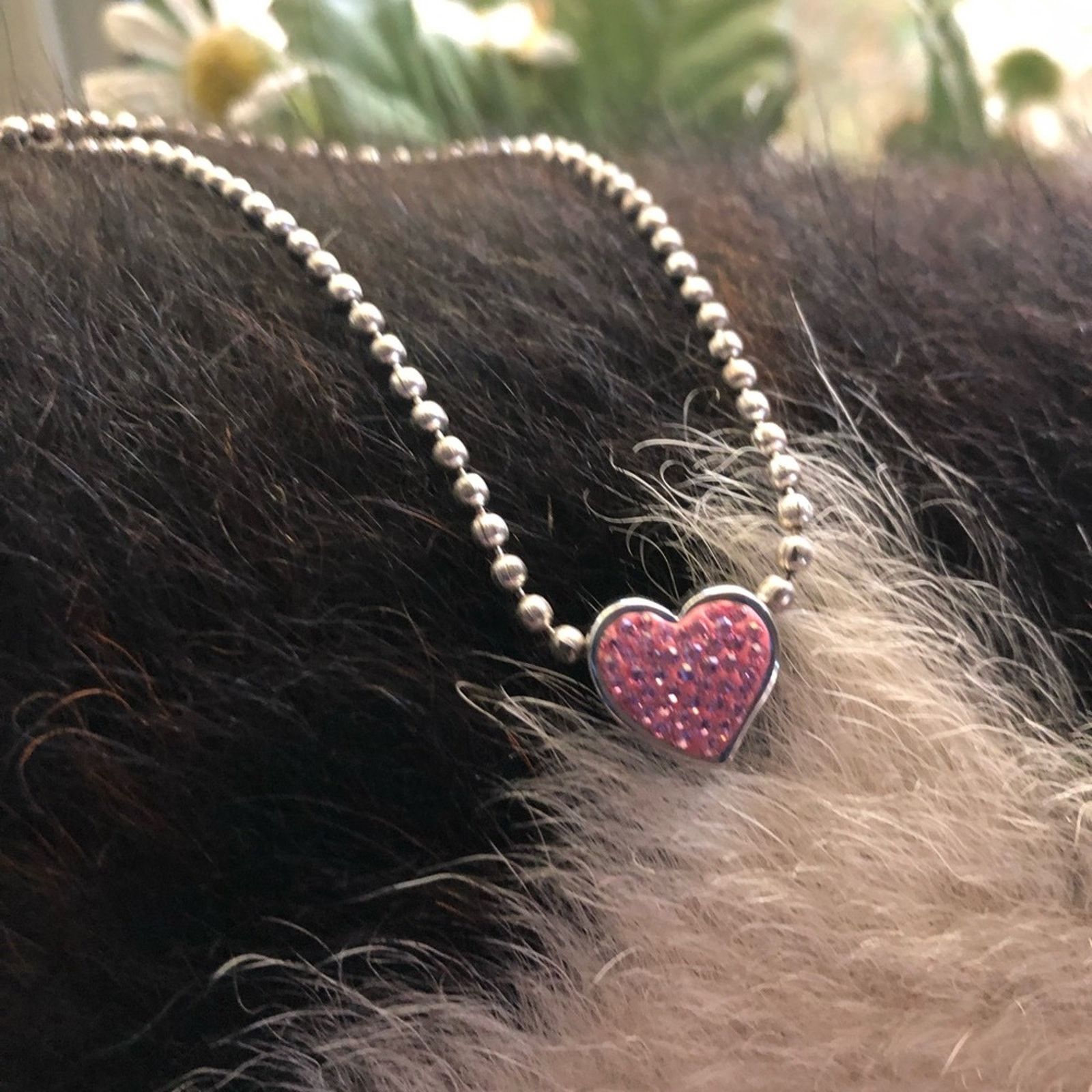 Jewelry Pink sparkle heart slider charm silver ball chain necklace Size ONE SIZE - 6 Thumbnail