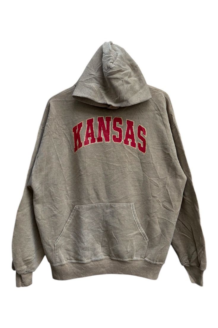 Jerzees Vintage 90s KANSAS hoodie sunfaded Size US XL / EU 56 / 4 - 2 Thumbnail