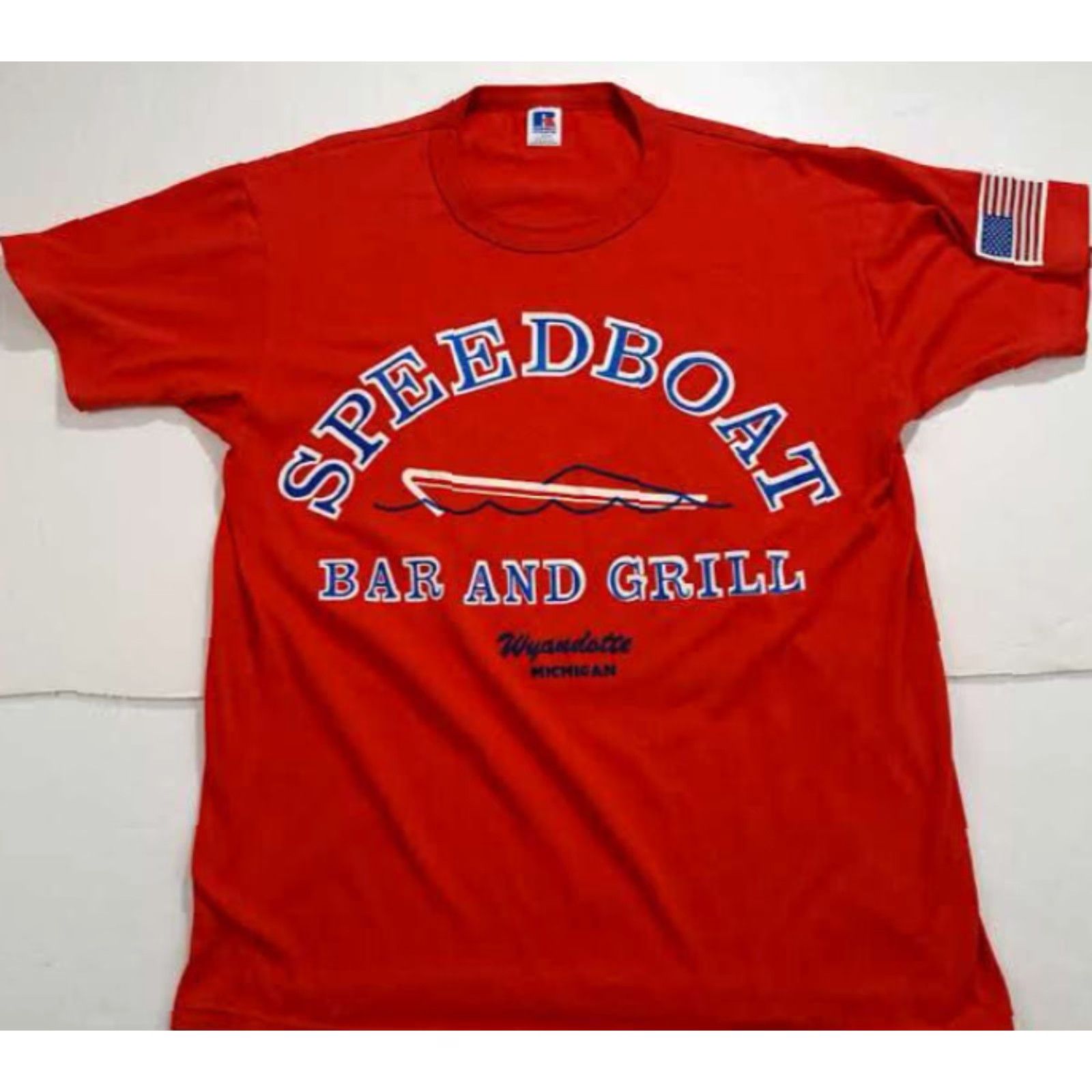 Speedo VINTAGE Speed Boat Bar and Grill Wyandotte Michigan Russell USA Made T-Shirt Large EUC Size US L / EU 52-54 / 3 - 6 Thumbnail