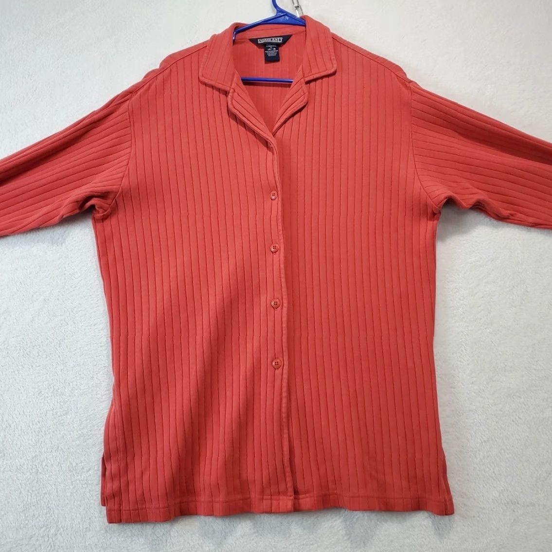 Lands' End Lands' End Cardigan Sweater Women Ribbed Button V-Neck Long Sleeve Coral Pink Size L 14-16 Regular" Size L / US 10 / IT 46 - 3 Thumbnail