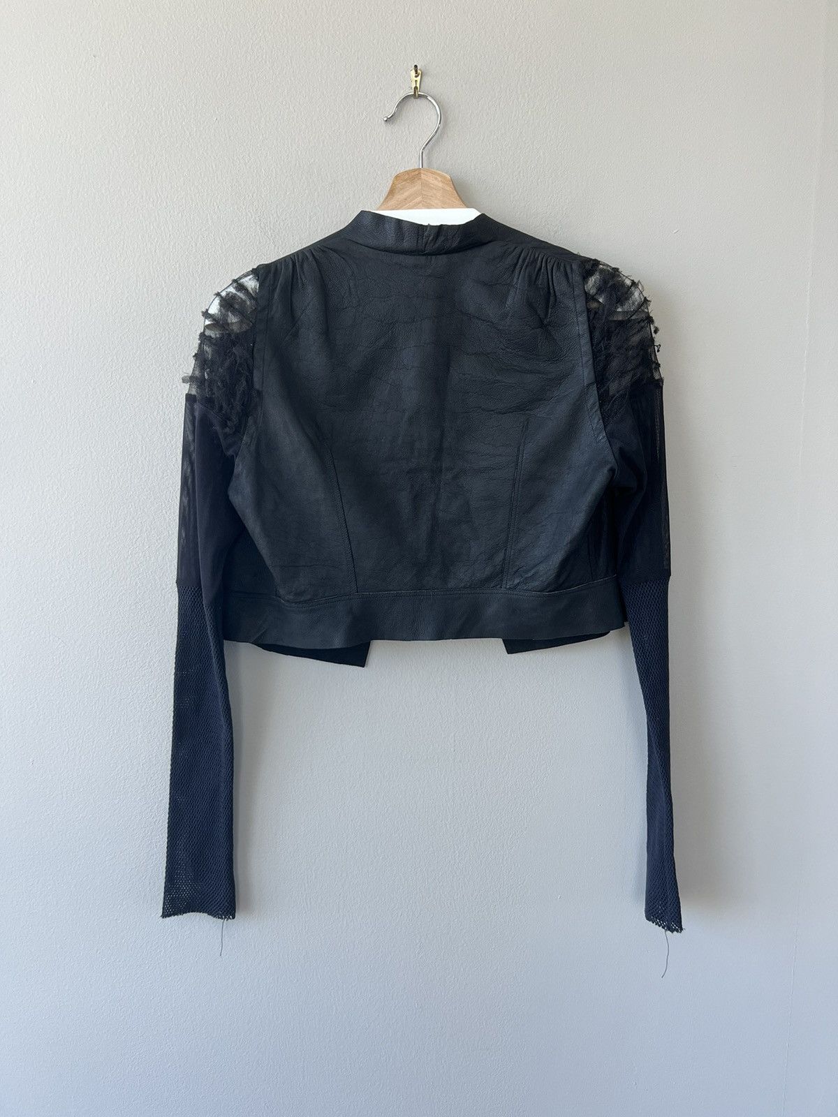 Rick Owens 1990s Hollywood-Era Cropped Leather Mesh-Sleeve Jacket Size M / US 6-8 / IT 42-44 - 6 Thumbnail